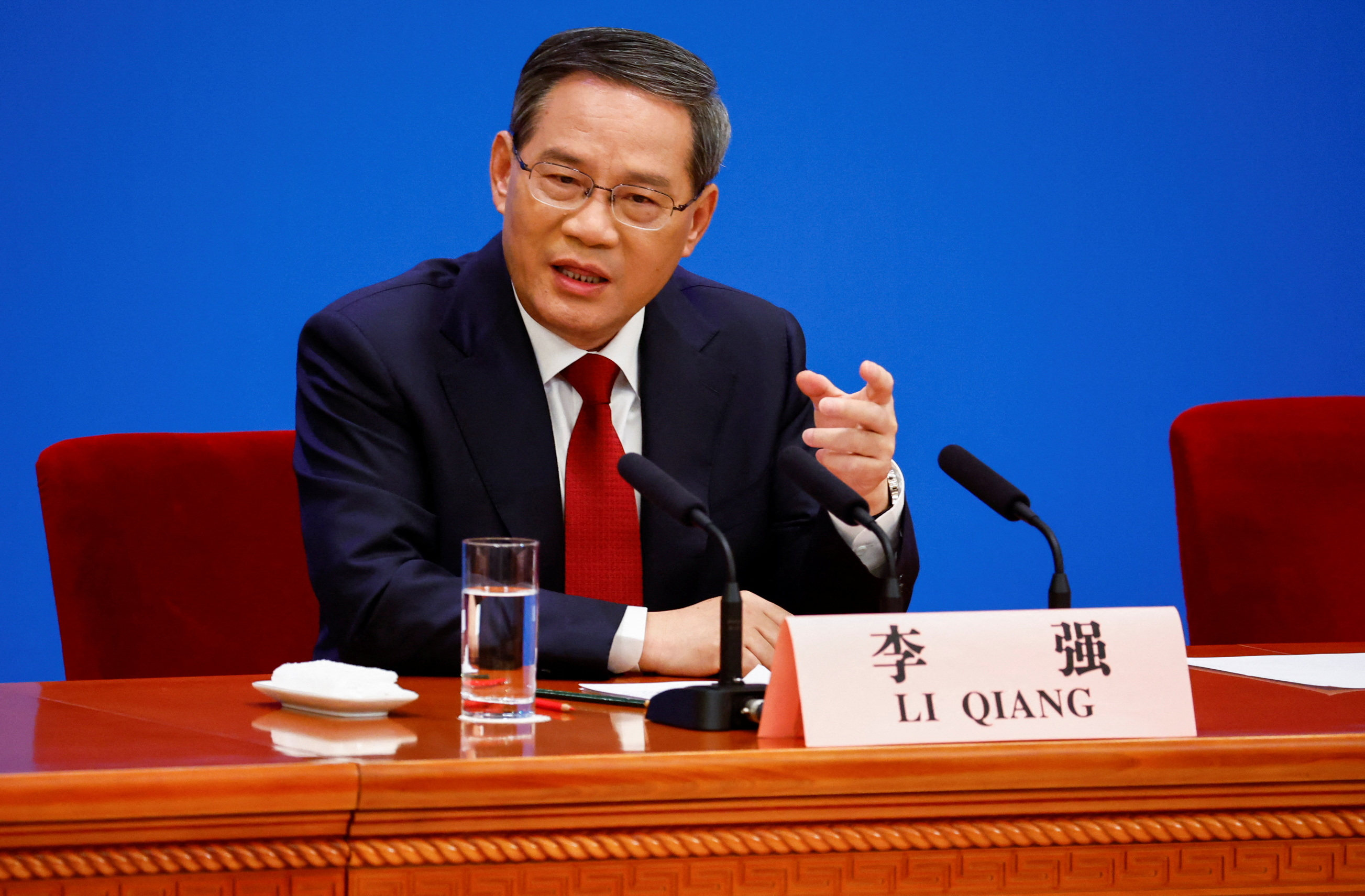 Chinese Premier Li Qiang at a news conference following the closing session of the National People’s Congress in Beijing on Monday. Photo: Reuters