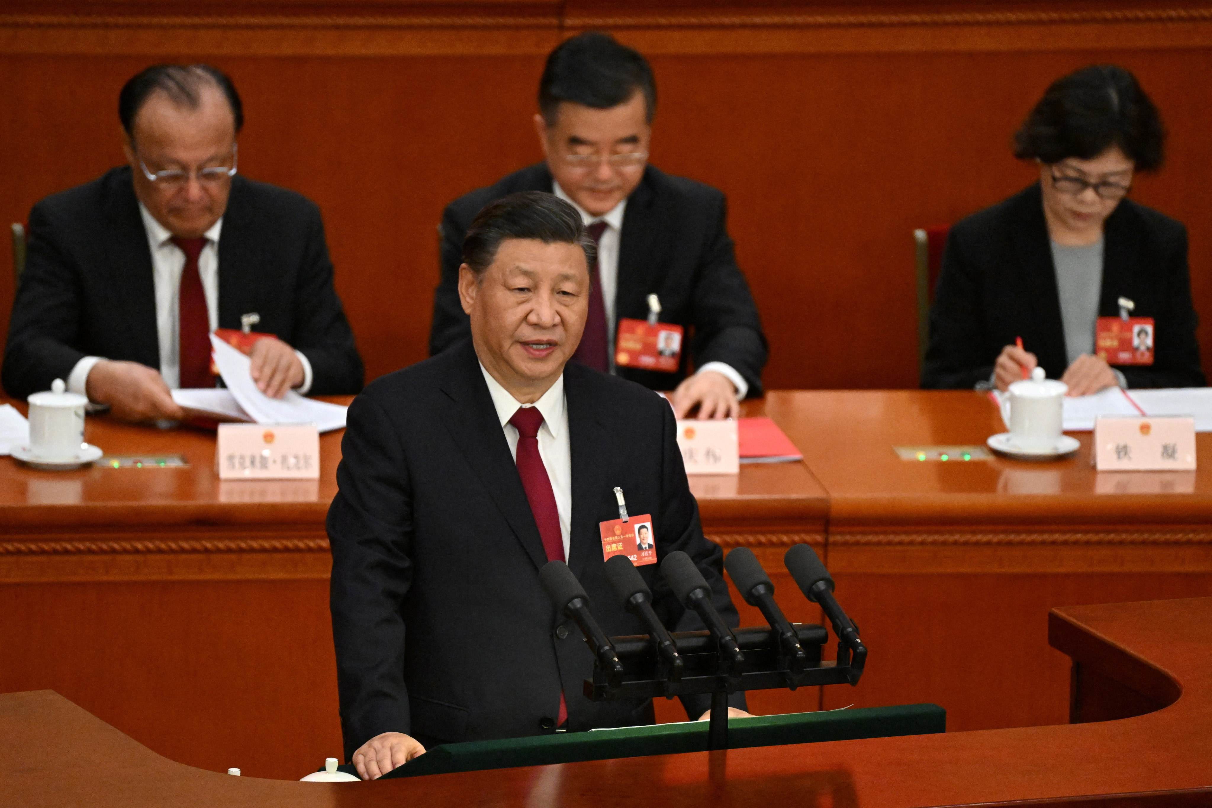 China’s President Xi Jinping speaks during the closing session of the National People’s Congress at the Great Hall of the People in Beijing on March 13, 2023.  He capped this year’s National People’s Congress by securing a third, norm-defying term in office. Photo: Reuters