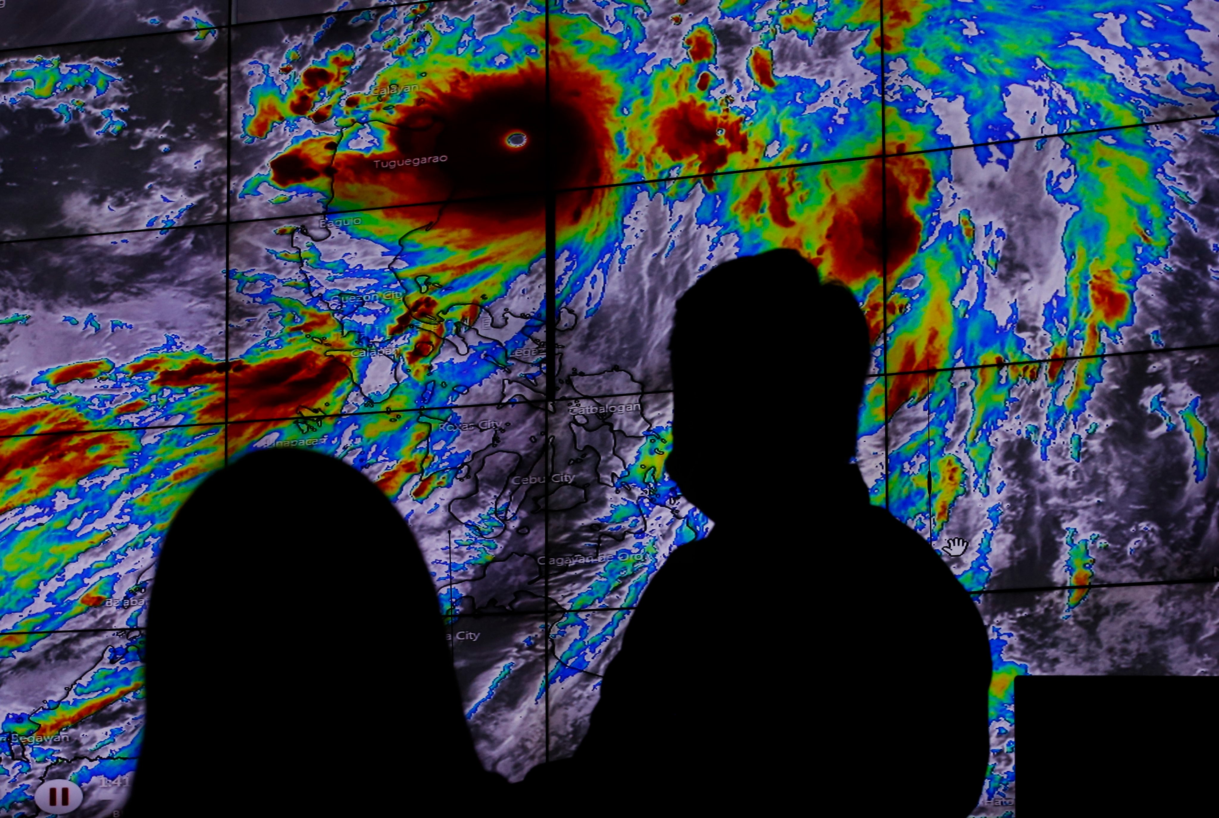 A screen shows typhoon Chanthu at the Quezon City Emergency Operations Center in Quezon City, Metro Manila, Philippines, on September 10, 2021. Photo: EPA-EFE