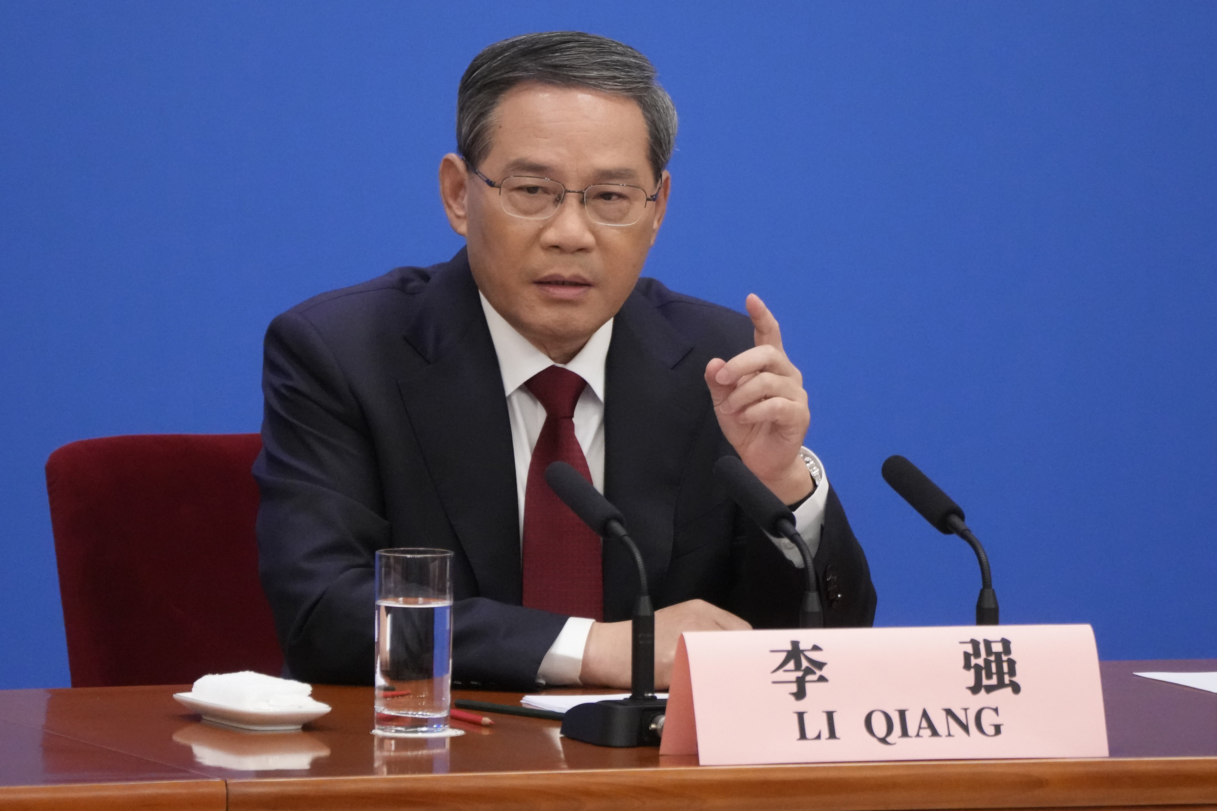 Chinese Premier Li Qiang speaks at a press conference after the closing ceremony of the National People’s Congress at the Great Hall of the People in Beijing, on Monday. Photo: AP Photo