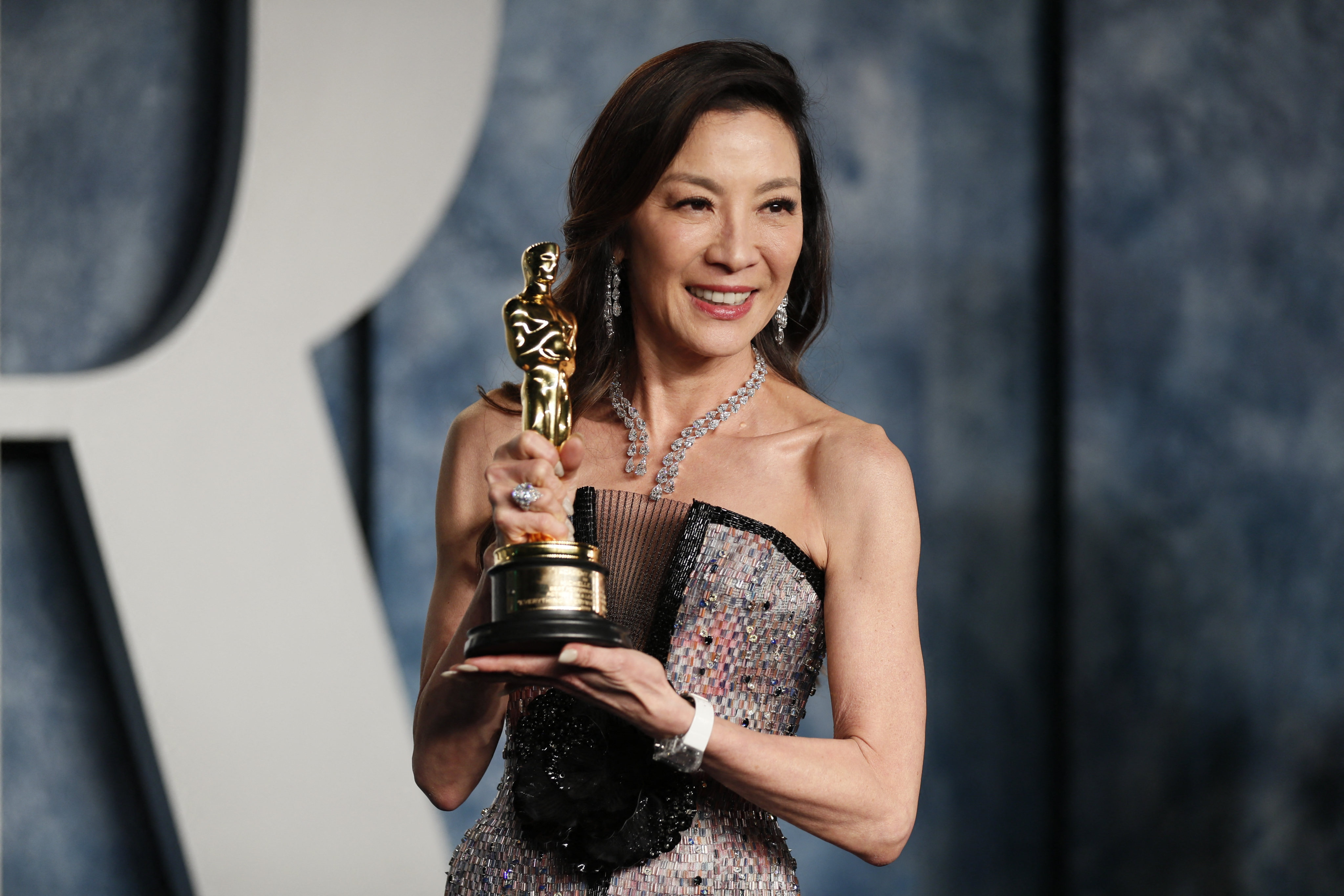 Michelle Yeoh arrives at the Vanity Fair Oscar party in Beverly Hills on Monday after her best actress win at the 95th Academy Awards. Photo: Reuters