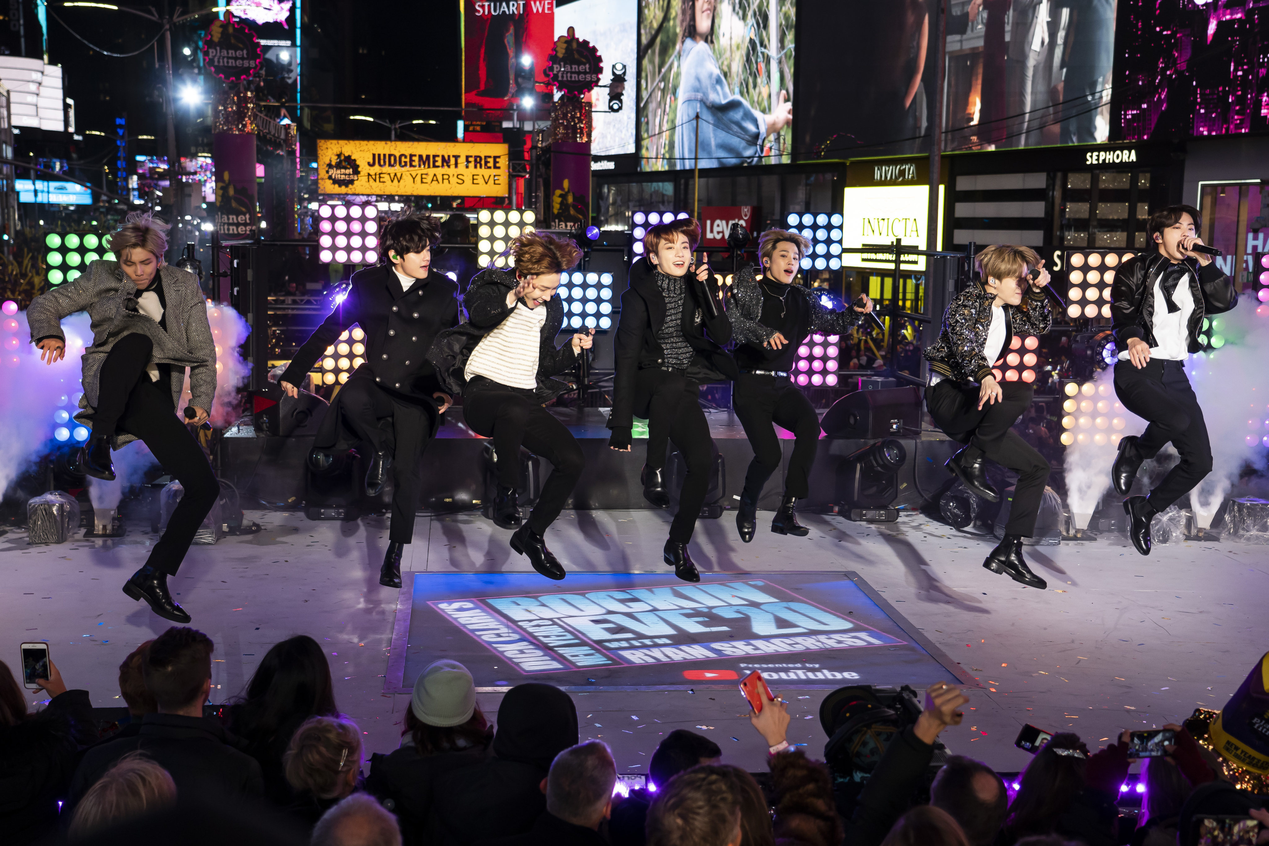 BTS stars perform at the Times Square in New York. File photo: Invision/AP