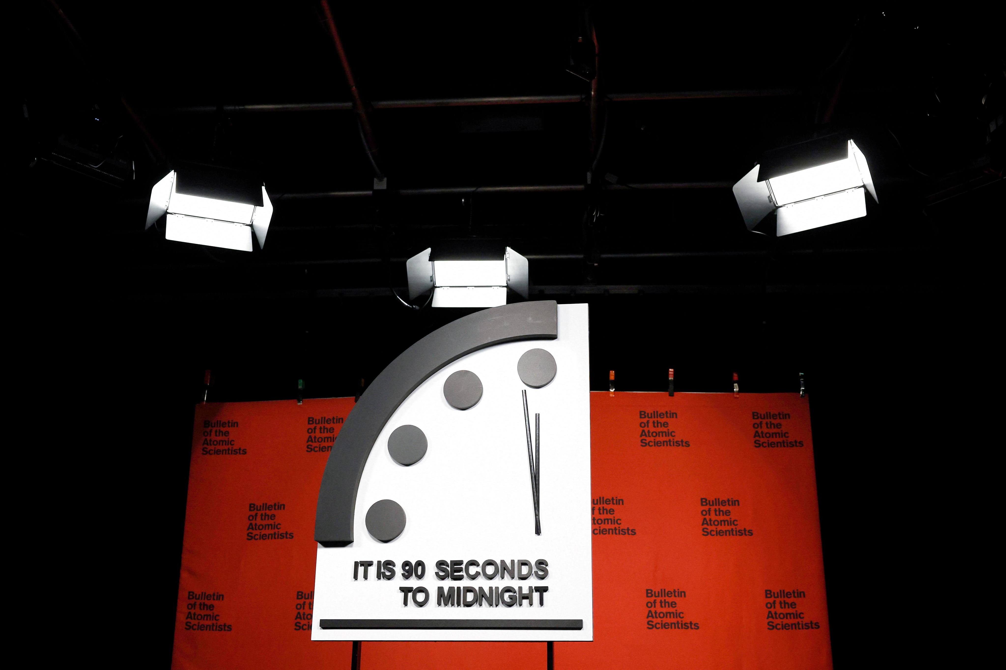 The Doomsday Clock displayed on January 24 in Washington, is set to 90 seconds to midnight this year. Photo: Getty Images / AFP
