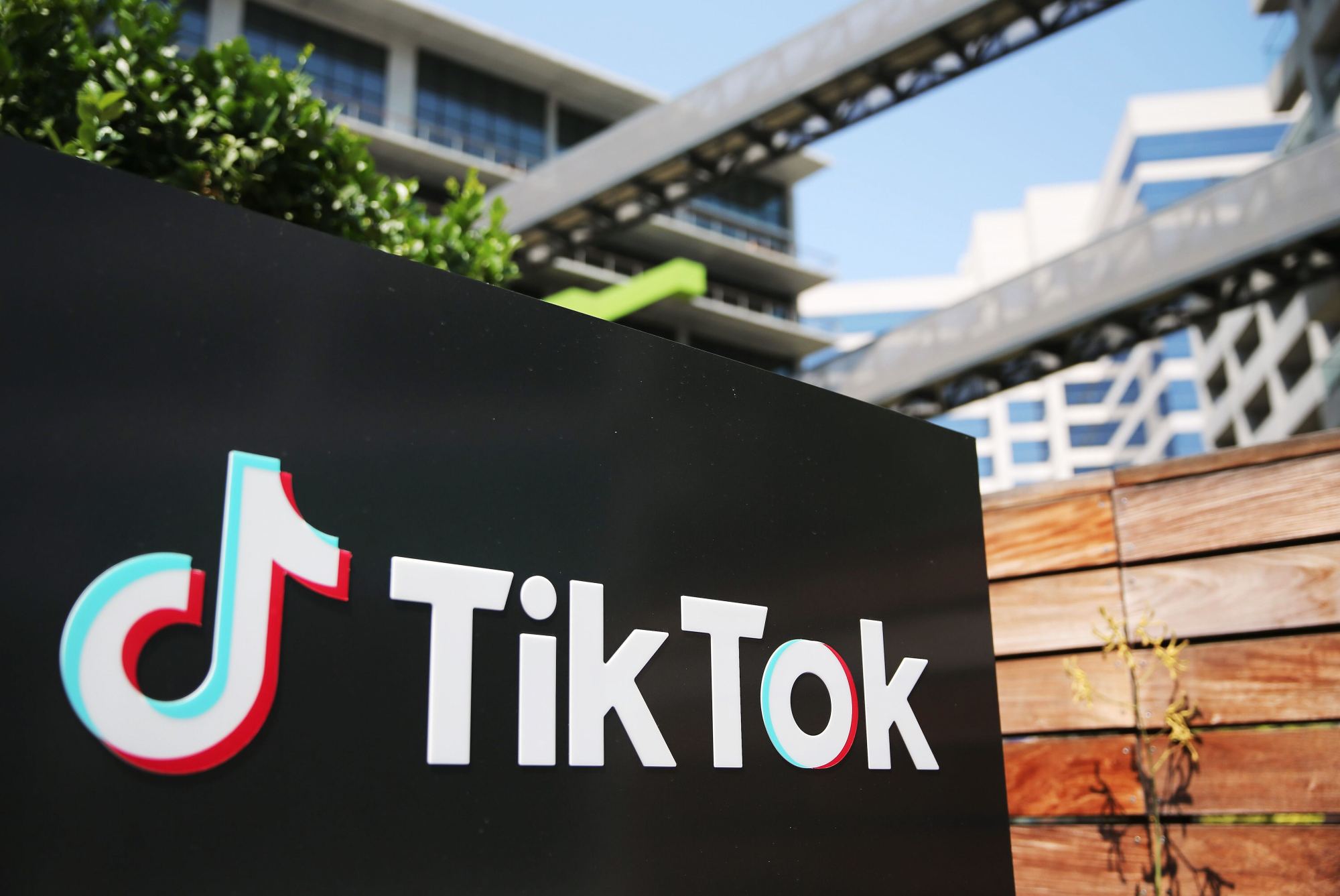 The TikTok logo is displayed outside a TikTok office in Culver City, California. Photo: Getty Images/TNS