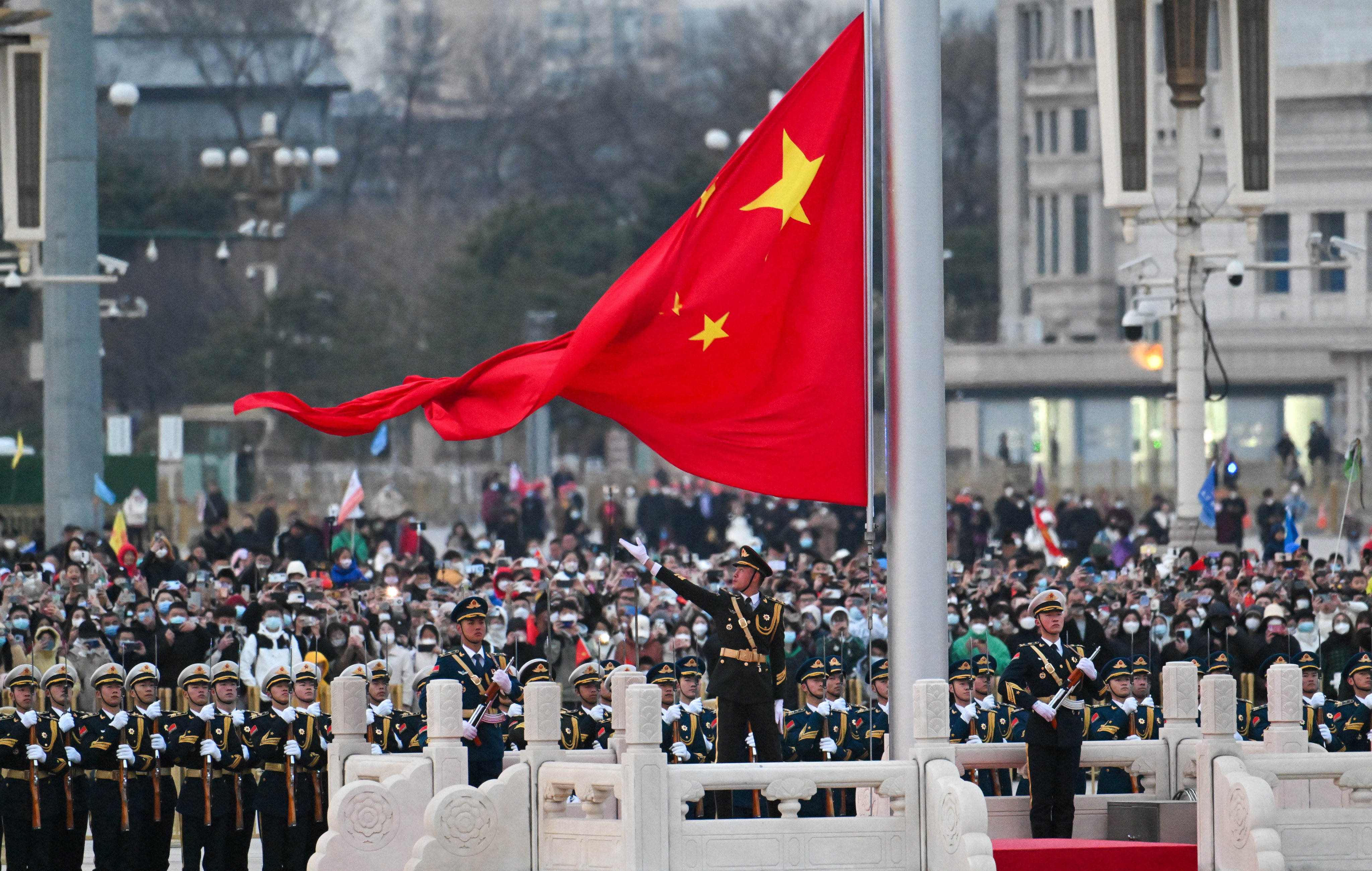 Hong Kong Chief Executive John Lee attends the flag-raising ceremony at Tiananmen Square in Beijing. Photo: Handout