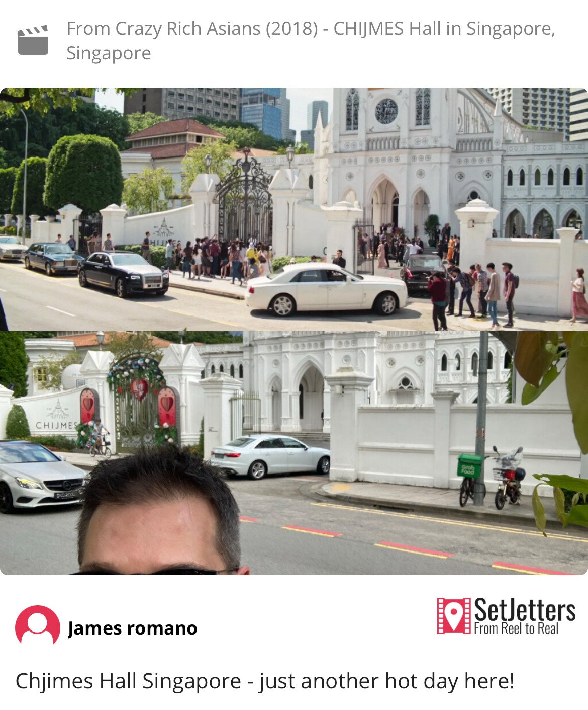 The wedding in Crazy Rich Asians was filmed at Chijmes Hall in Singapore. Fans using the SetJetters app can place themselves at the scene. Photo: Warner Bros/SetJetters