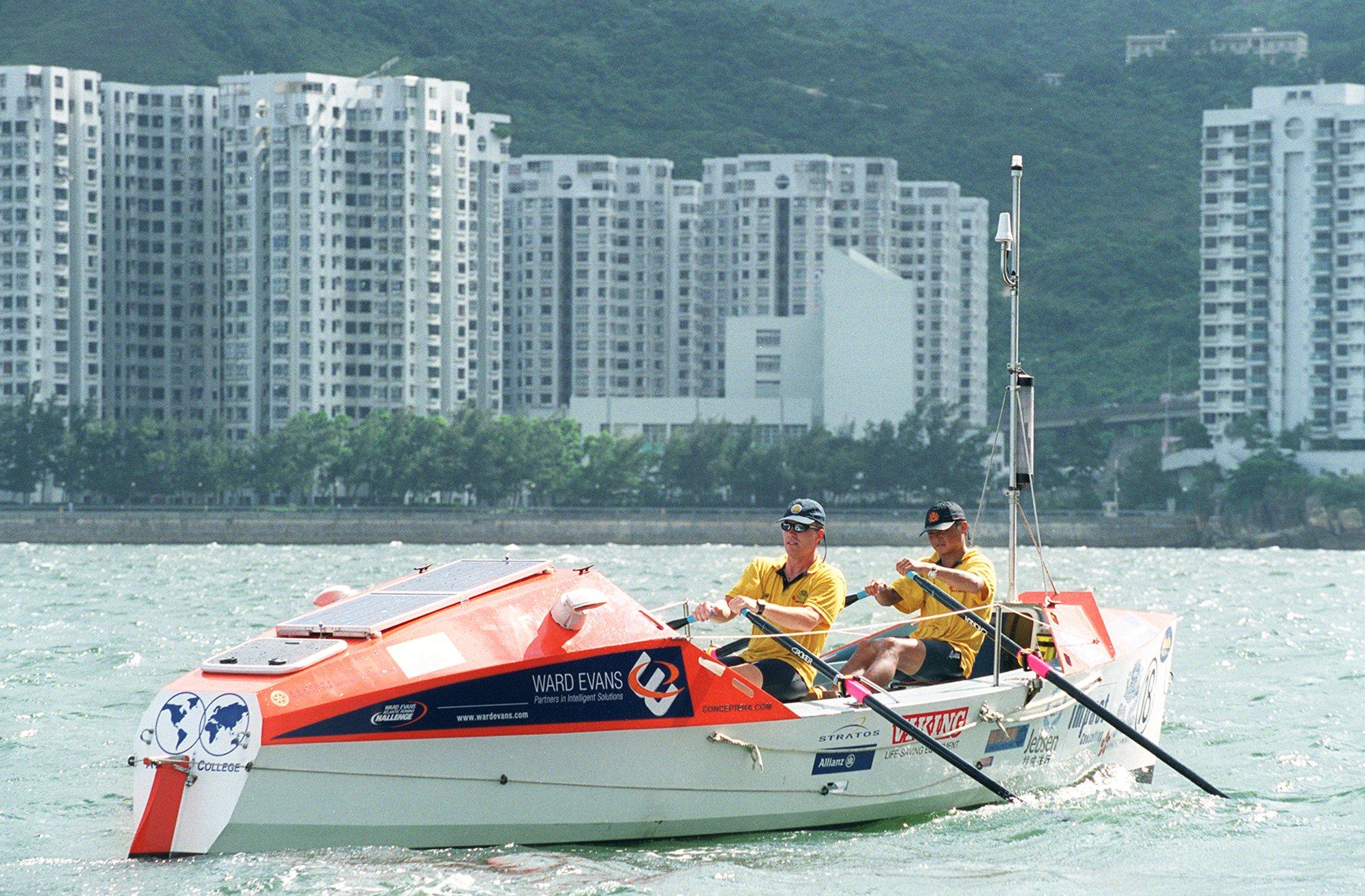 Christian Havrehed and Sun Haibin prepare for their 2001 Atlantic crossing, training in Hong Kong harbour. They now have a more ambitious goal. Photo: SCMP