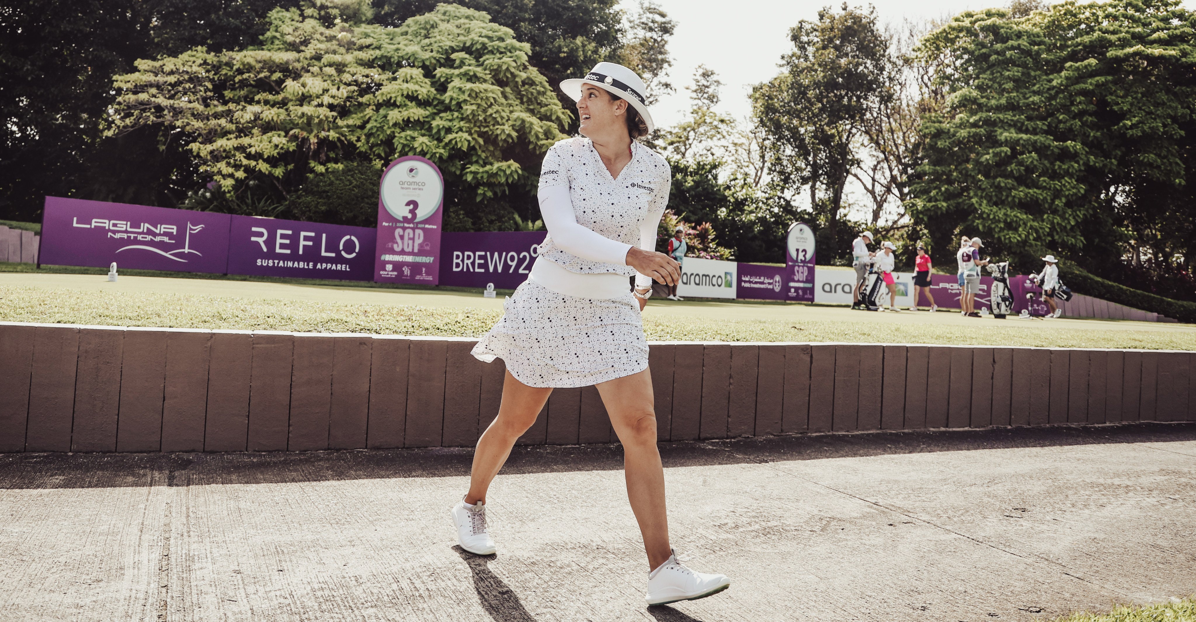 Nicole Garcia walks towards the third fairway during the second round of the Aramco Team Series in Singapore. Photo: ATS