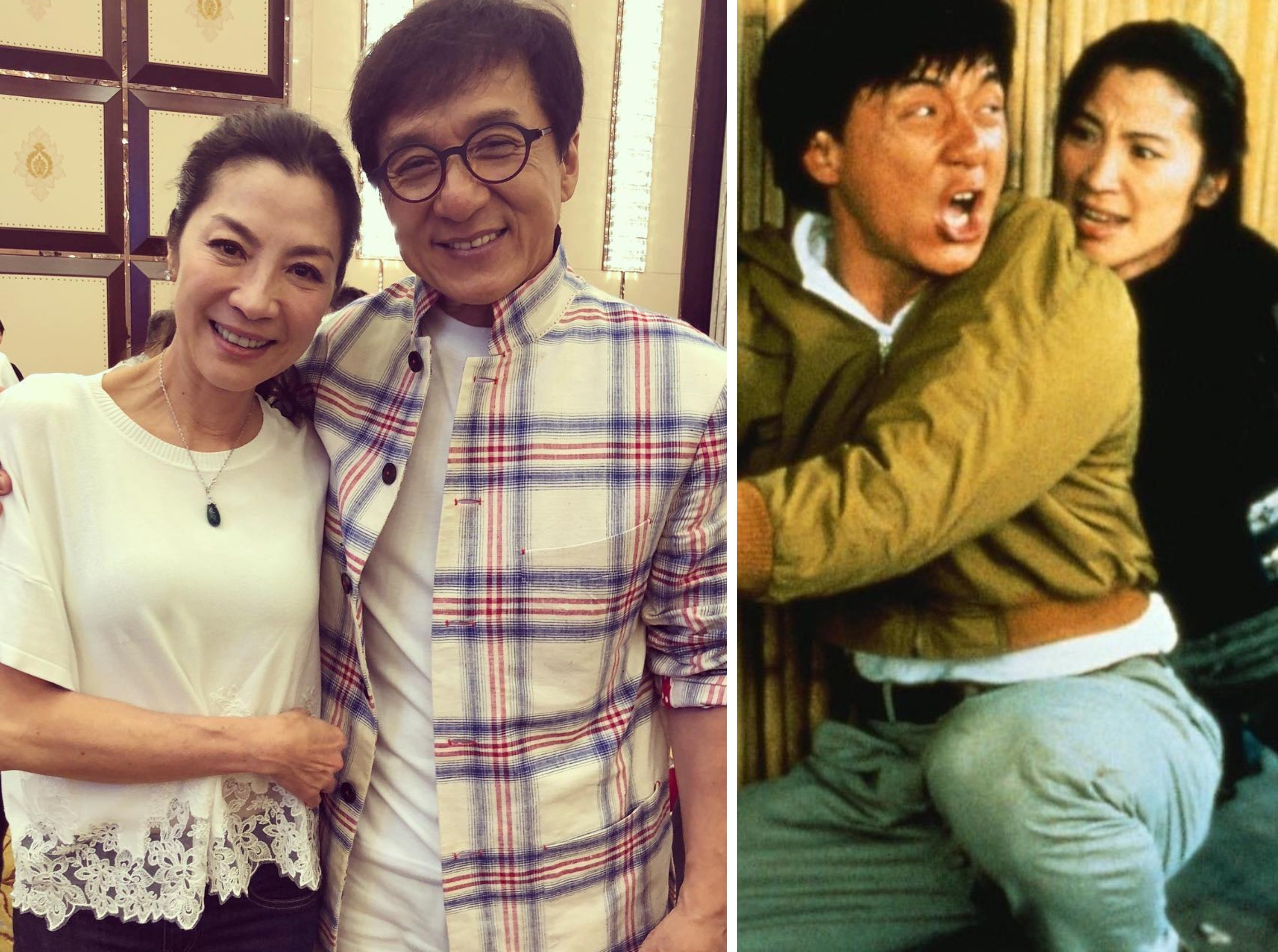 Michelle Yeoh and Jackie Chan first met each other while shooting a Guy Laroche watch ad together in 1984. Photos: @michelleyeoh_official/Instagram, Golden Harvest