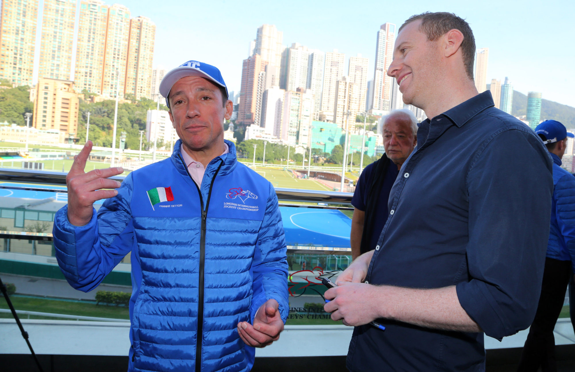 Frankie Dettori talks to the press at Happy Valley in 2019.