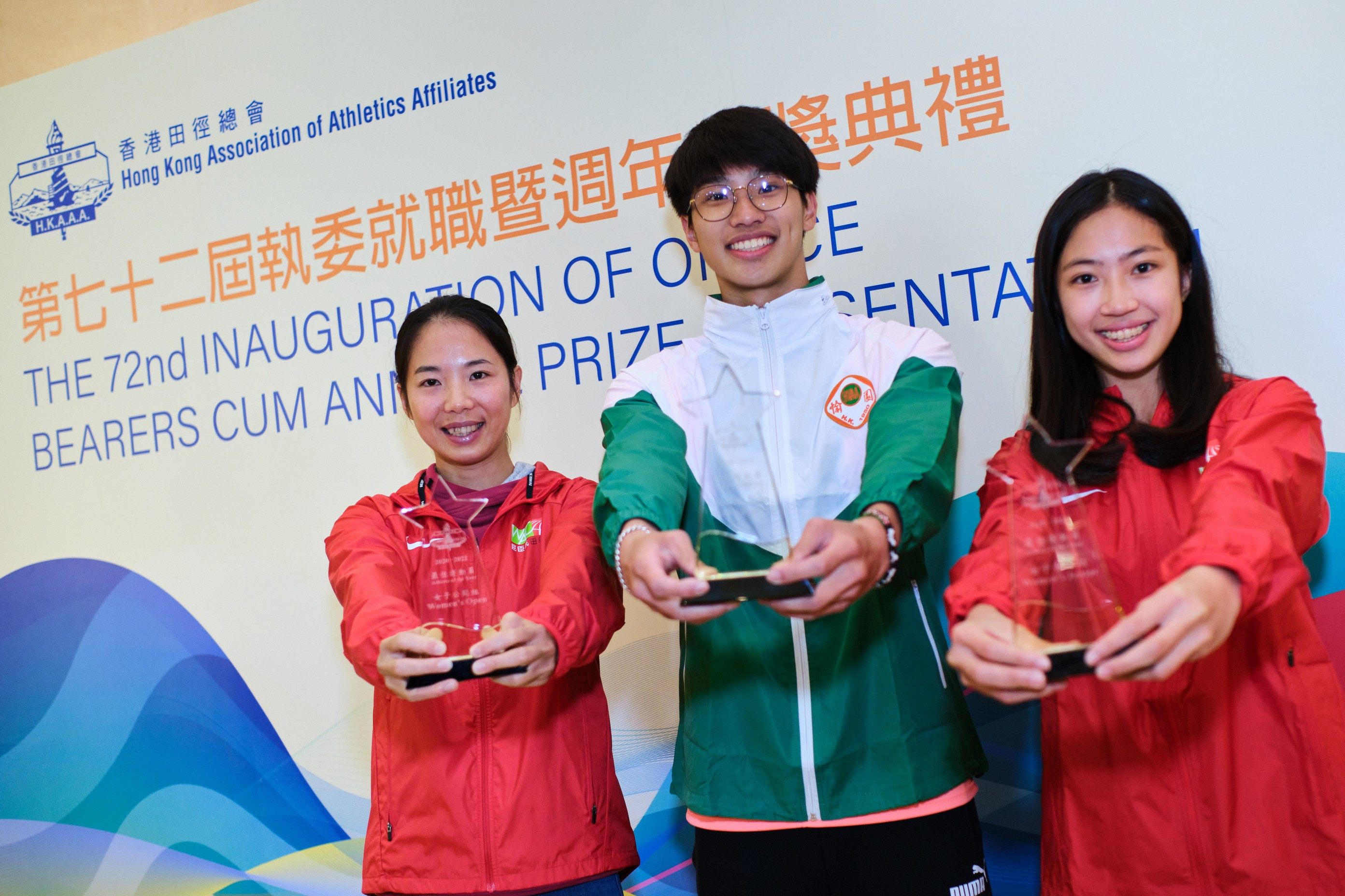 Award winners (from left) Jessica Ching, Cheung Siu-hang and Chloe Pak at the HKAAA prize presentation. Photo: Handout