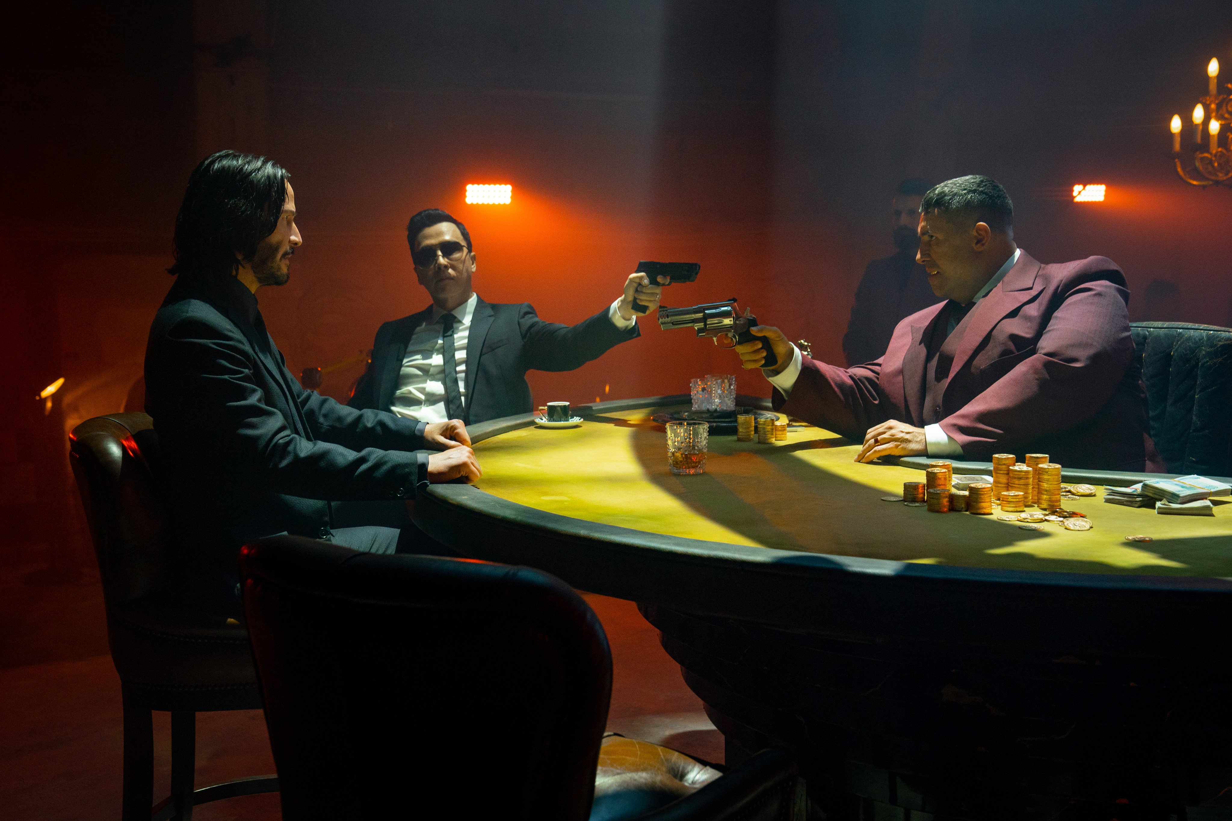 (From left) Keanu Reeves as John Wick, Donnie Yen as Caine, and Scott Adkins as Killa in a still from John Wick: Chapter 4. Photo: Murray Close/Lionsgate.