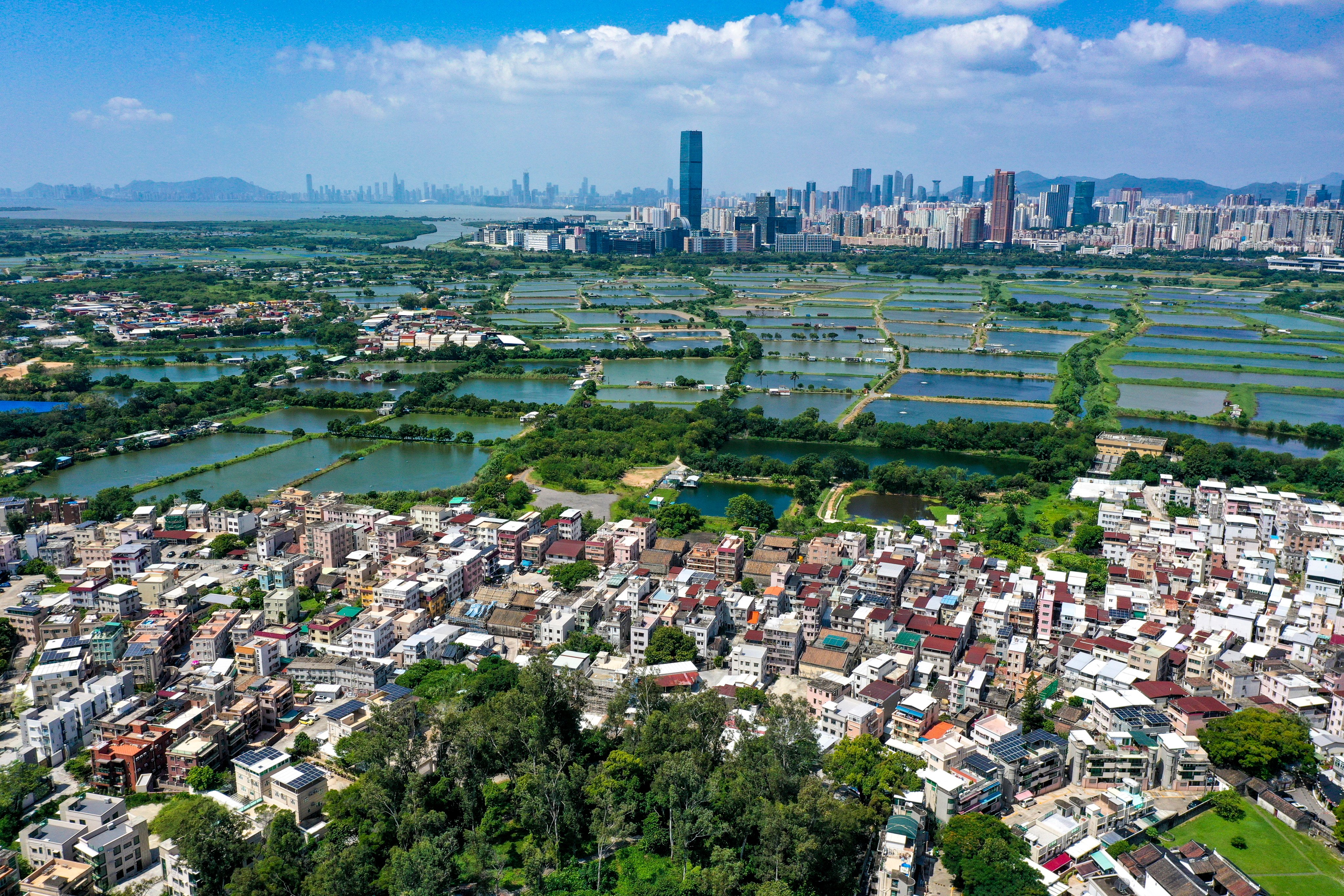 An aerial view of San Tin in the northern New Territories on October 5, 2021. The coming San Tin Technopole will help alleviate the shortage of land needed for Hong Kong to be a hub of technology and innovation. Photo: Winson Wong
