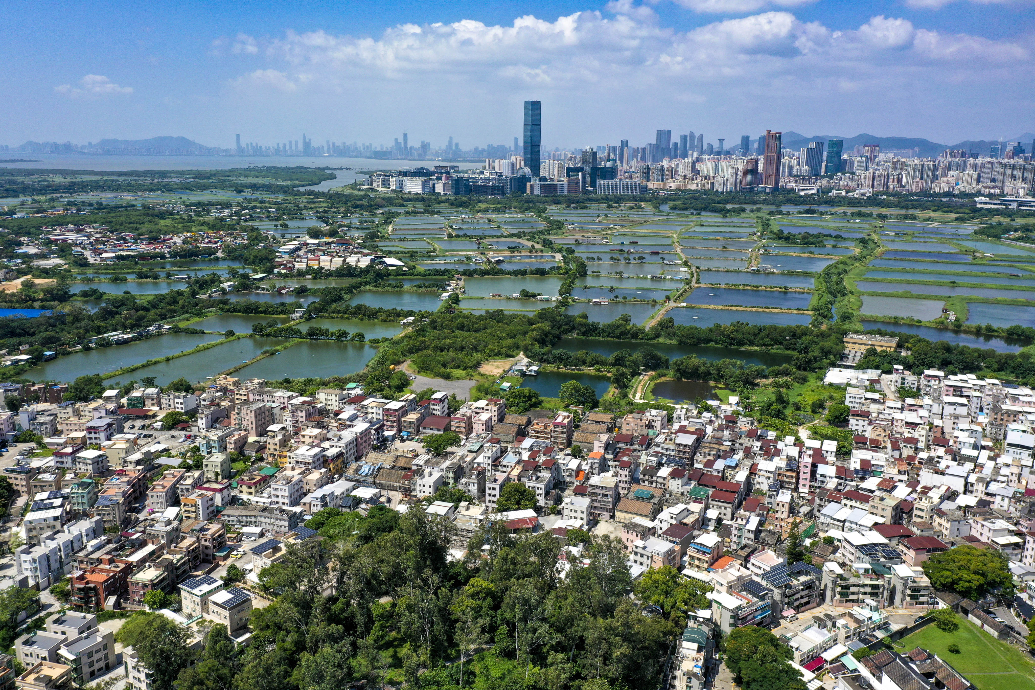 An aerial view of San Tin in the northern New Territories on October 5, 2021. The coming San Tin Technopole will help alleviate the shortage of land needed for Hong Kong to be a hub of technology and innovation. Photo: Winson Wong