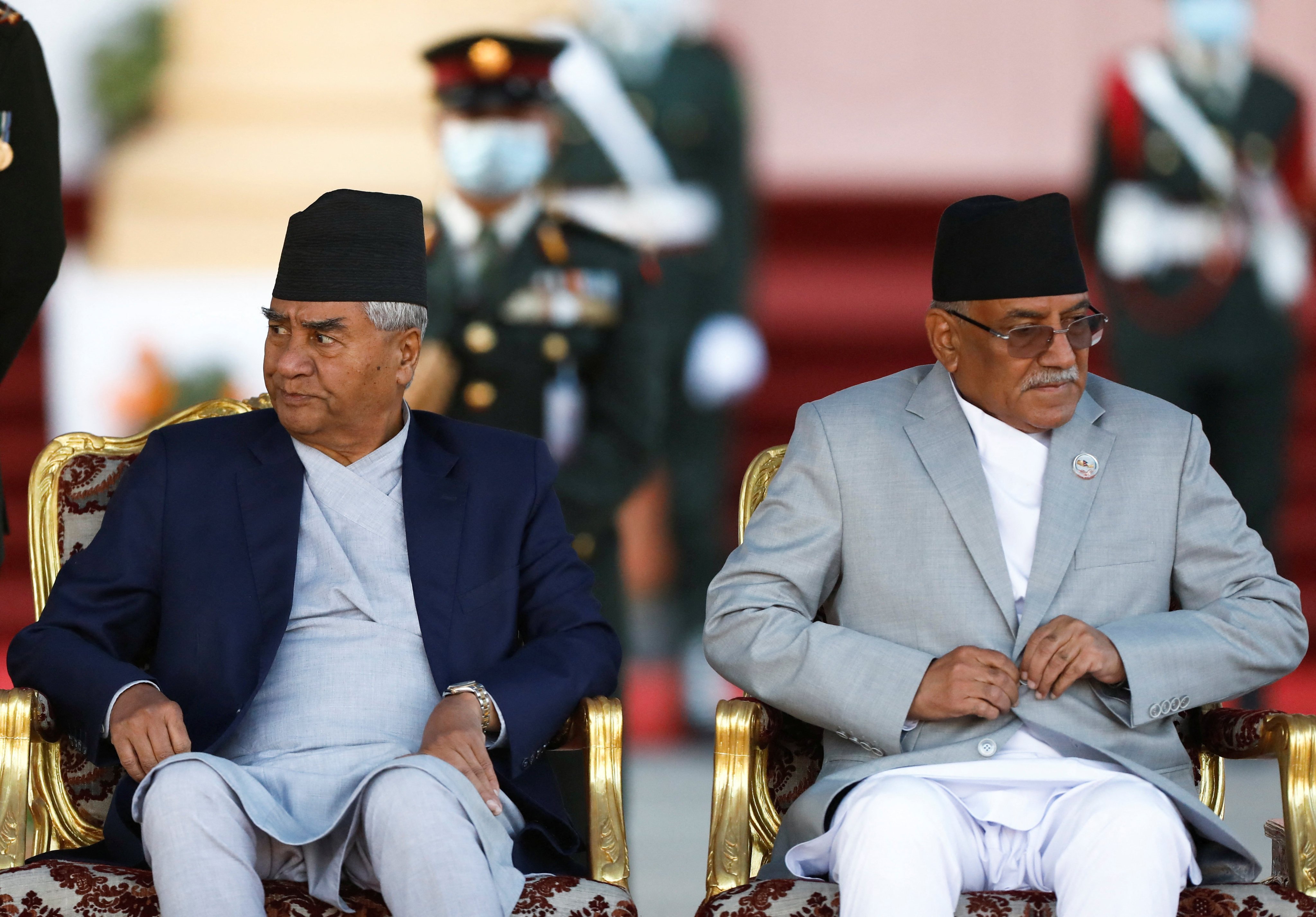 Nepal’s Prime Minister Pushpa Kamal Dahal (right), has formed an alliance with with form PM Sher Bahadur Deuba. Photo: Reuters