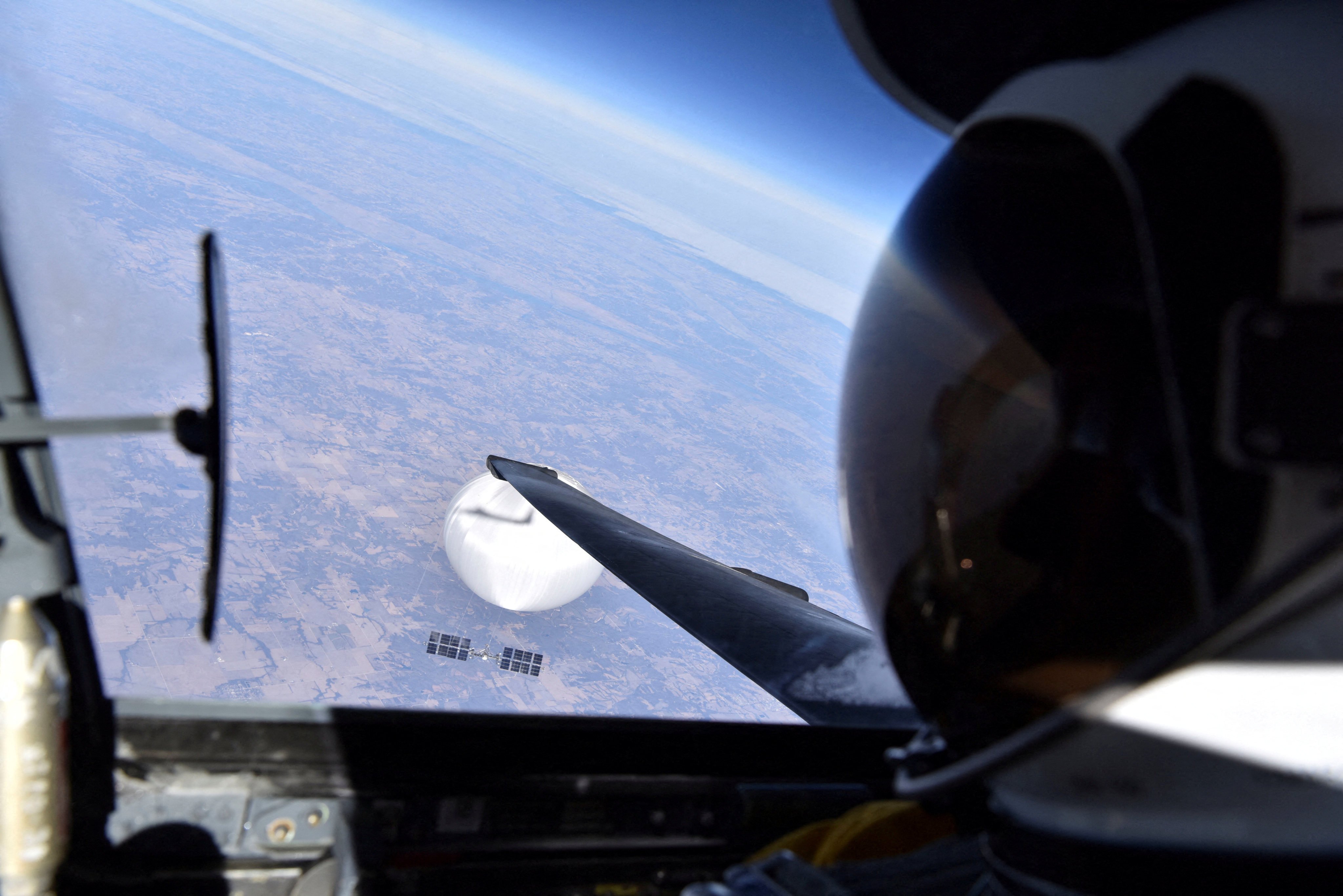 A pilot looks down at the suspected Chinese spy balloon as it hovers over the central continental US before being shot down by the air force off the coast of South Carolina. File photo: US air force/Department of Defence/Reuters