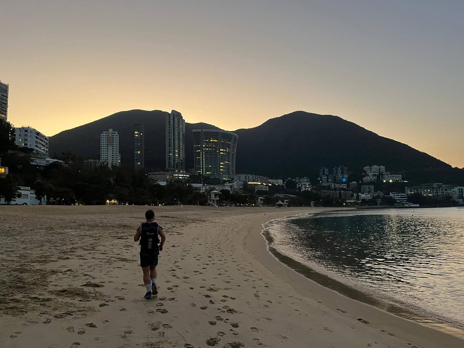 Duncan Swanson and George Darling have been doing laps of Repulse Bay to train for the Marathon des Sables. Photo: Handout