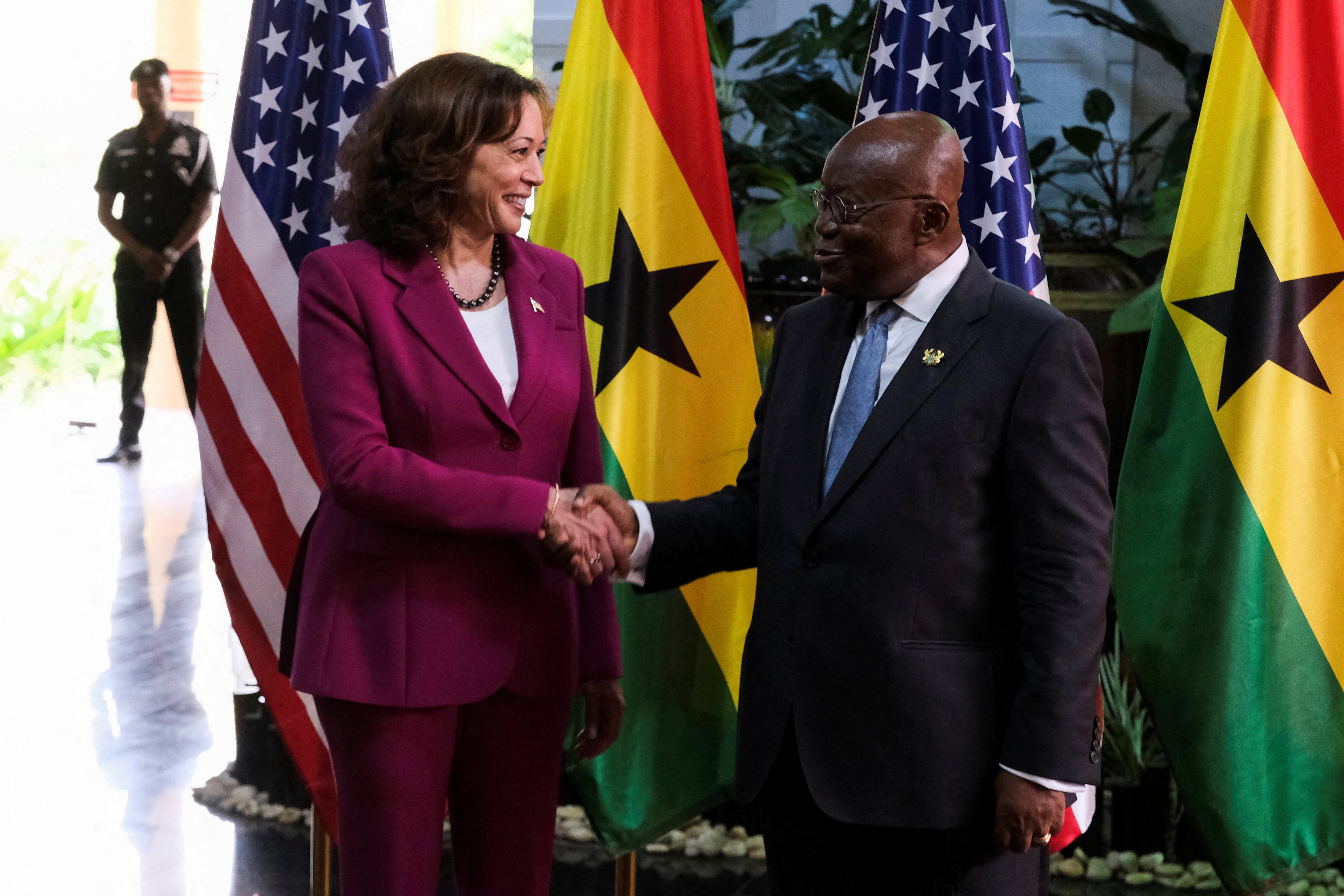 US Vice-President Kamala Harris meets with Ghana’s President Nana Akufo-Addo during her week-long trip to Ghana, Tanzania and Zambia. Photo: Reuters
