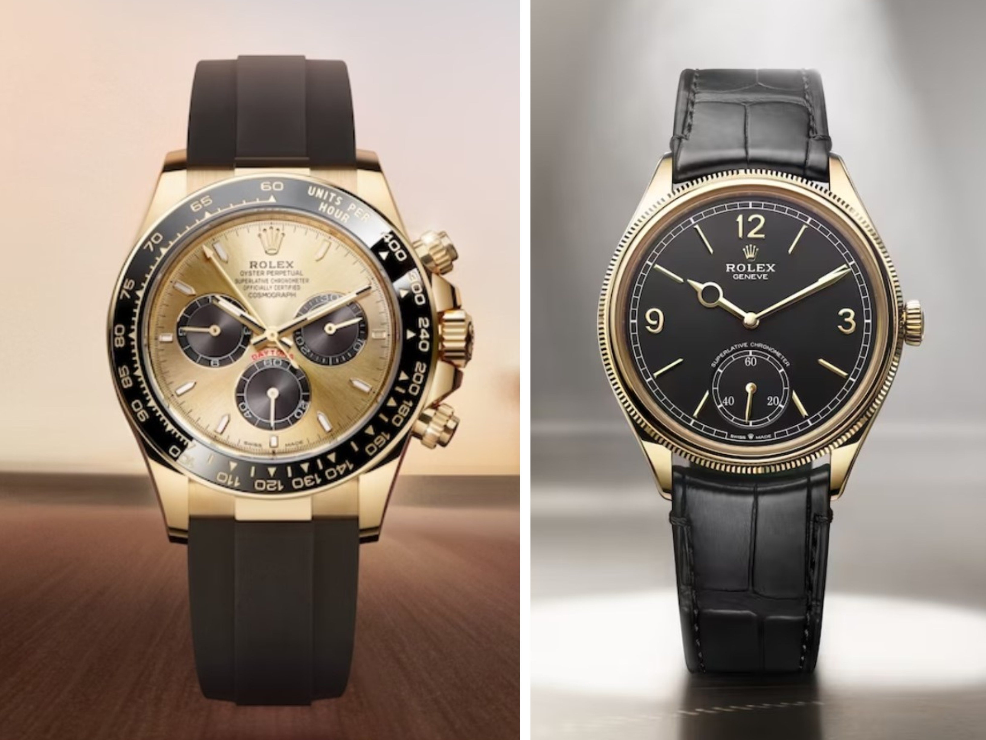 Tweaks were made to the Cosmograph Daytona (left) and Rolex also revealed an all-new watch called the Perpetual 1908 at Watches and Wonders 2023 in Geneva. Photos: Rolex
