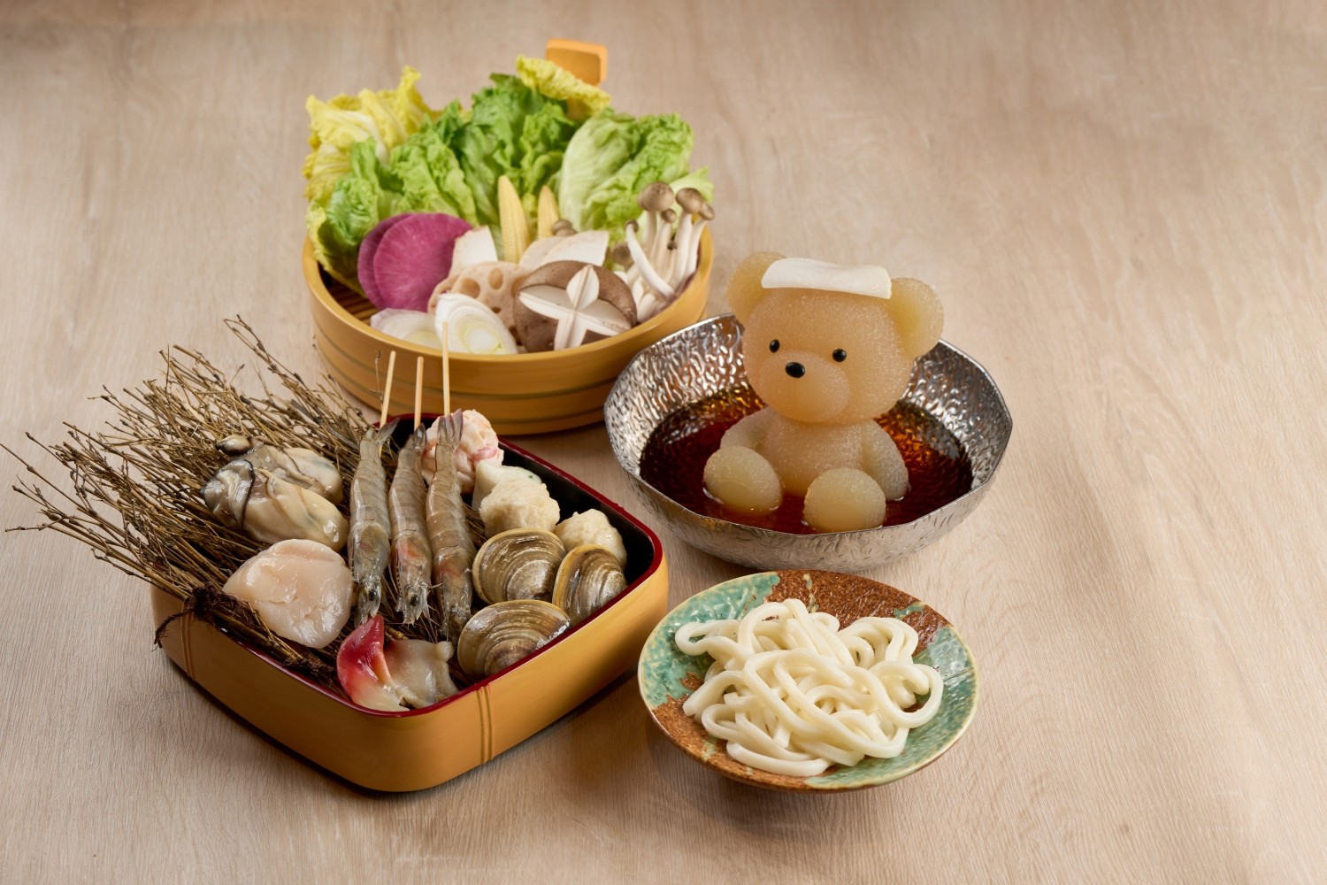 Seafood set with teddy-bear-shaped collagen jelly at Kuma-chan Onsen. Photo: Kuma-chan Onsen