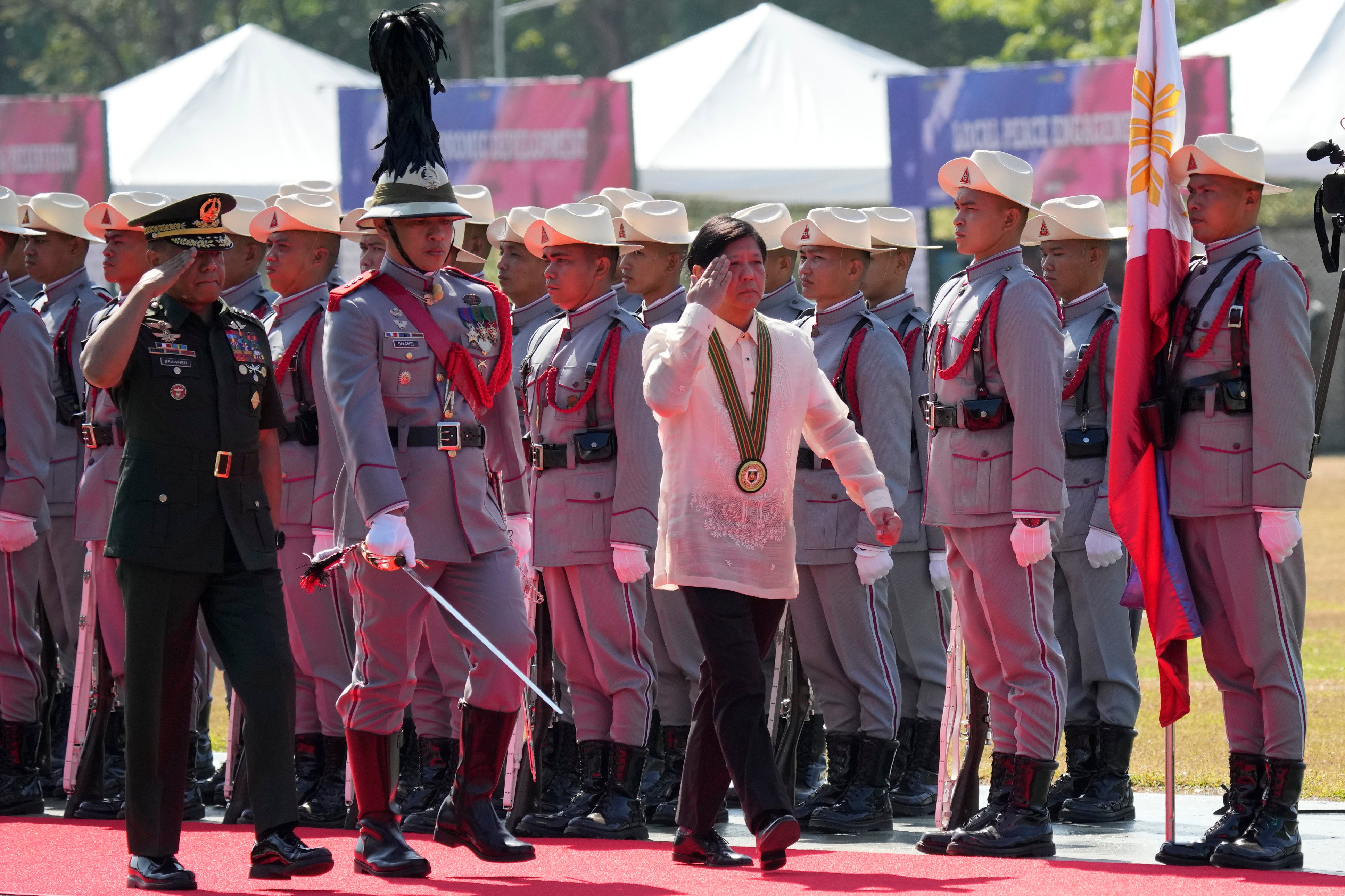 Philippine President Ferdinand Marcos Jnr (left) and Philippine Army chief Lieutenant General Romeo Brawner Jnr at the 126th founding anniversary of the Philippine army at Fort Bonifacio in Taguig, Philippines, on March 22. Photo: AP 