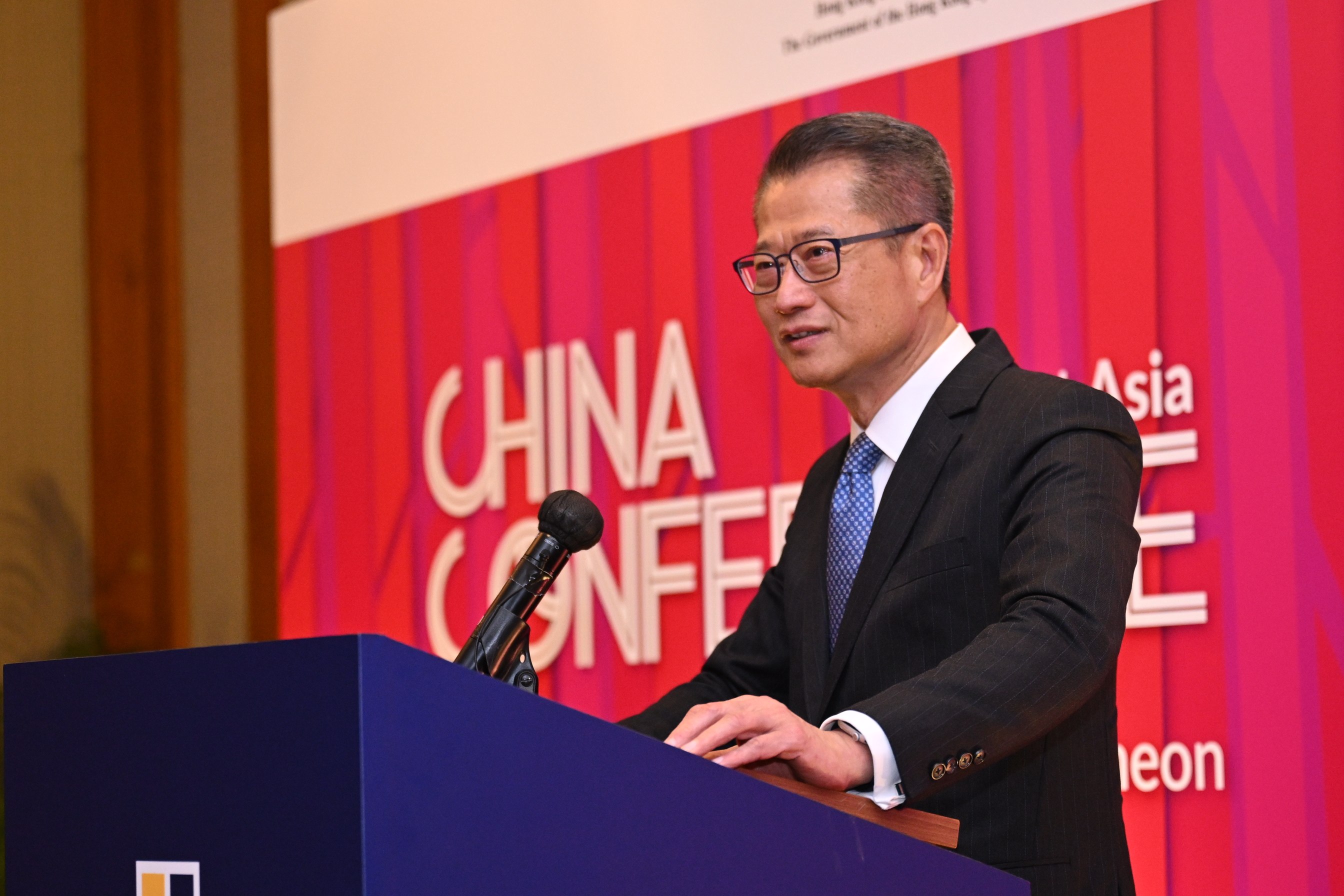 Hong Kong Financial Secretary Paul Chan Mo-po speaks on the second day of SCMP’s China Conference: Southeast Asia on March 30, 2023, in Singapore. Photo: Handout
