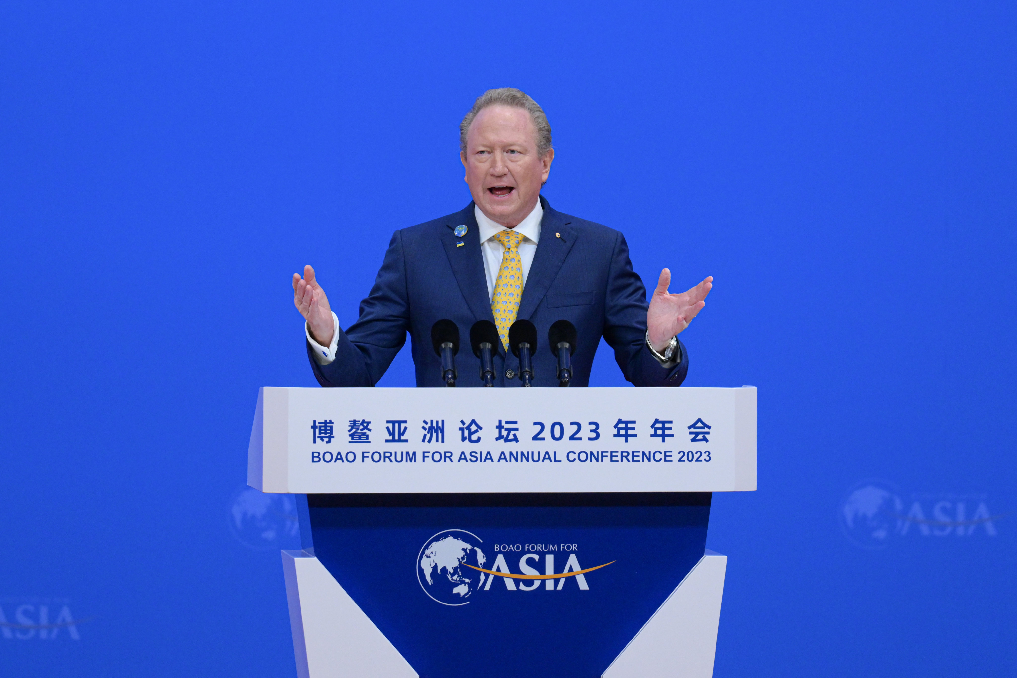 Australian billionaire Andrew Forrest during a speech at the Boao Forum for Asia Annual Conference 2023 in Boao, south China’s Hainan Province, on Thursday. Photo: Xinhua