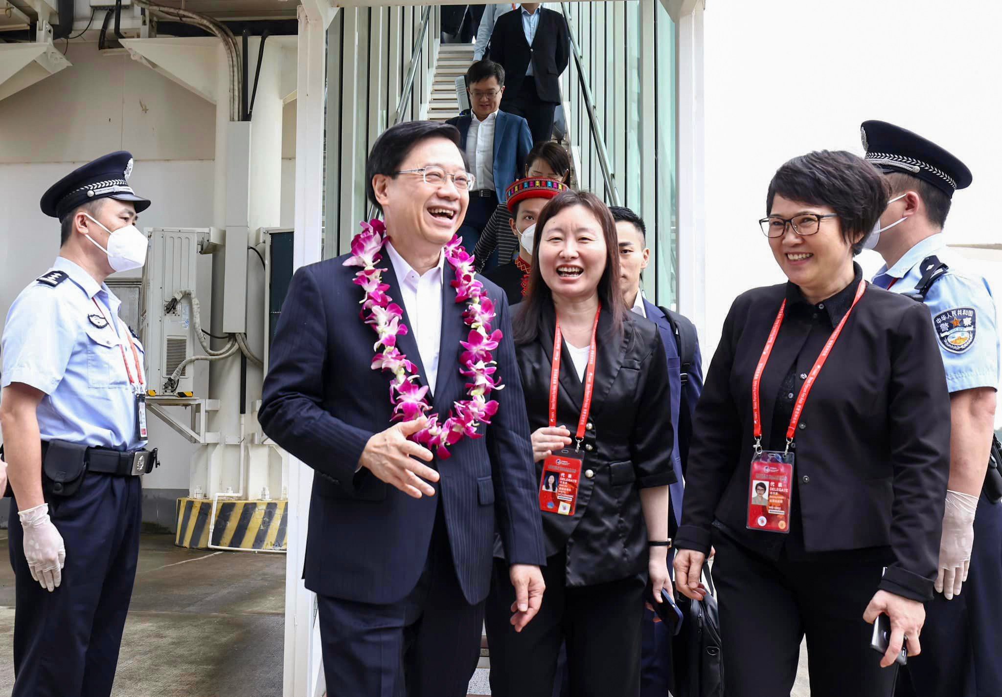 Chief Executive John Lee arrives in Hainan province to begin a three-day visit. Photo: Facebook/John KC Lee