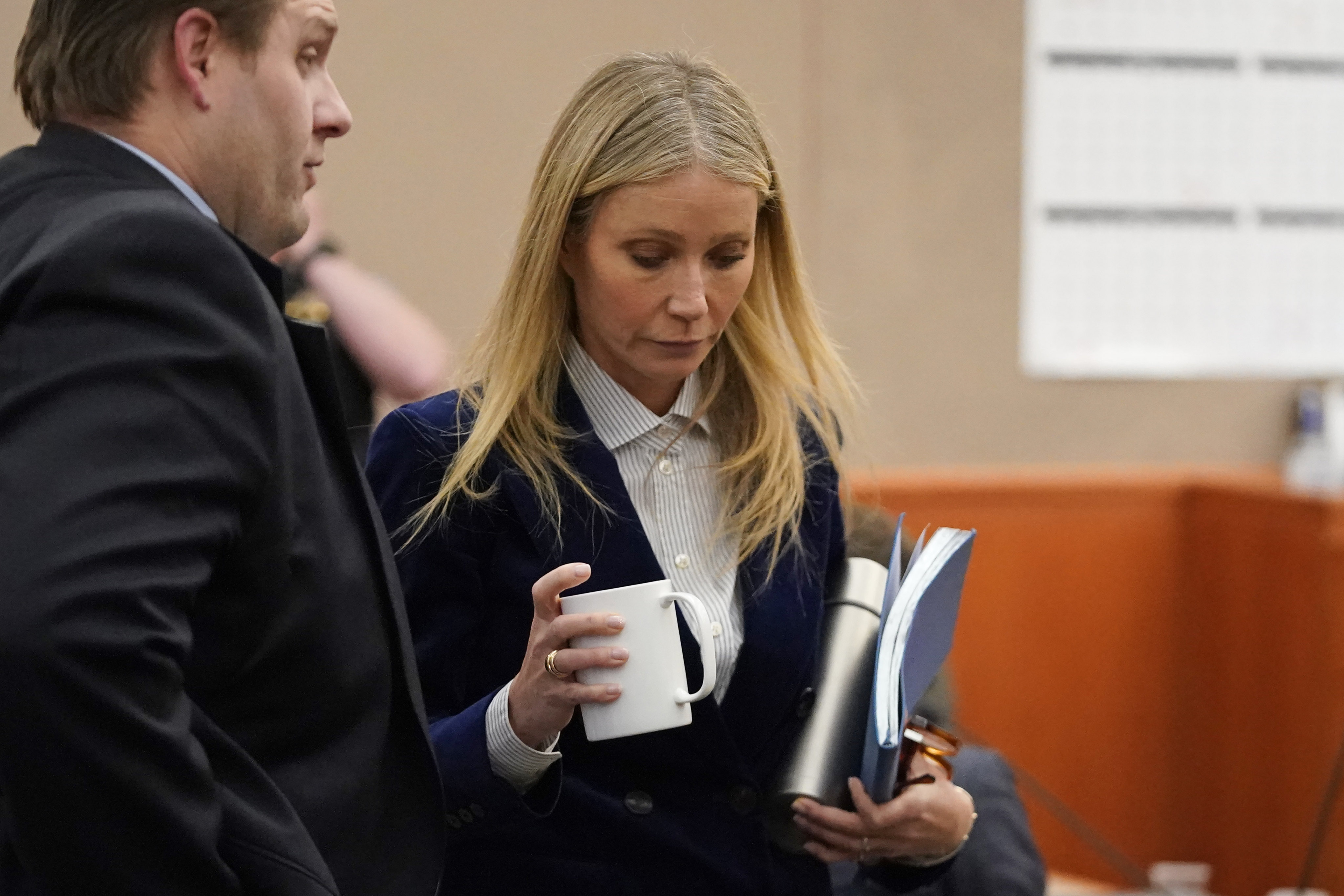 Gwyneth Paltrow leaves the courtroom during a lunch break in her trial on Thursday. Photo: AP