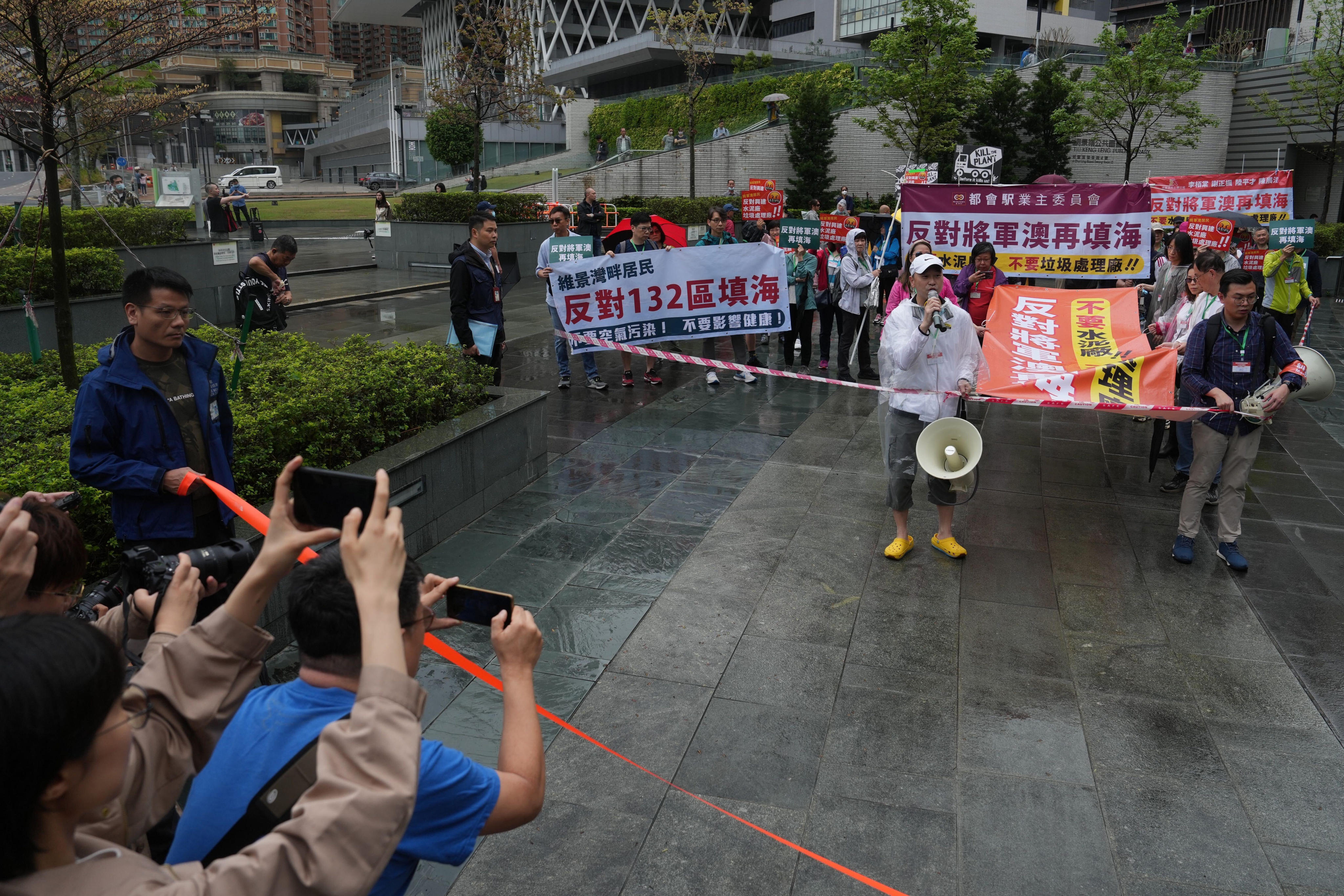 Rally against further land-reclamation projects off Tseung Kwan O and unpleasant facilities near their neighbourhood. The demonstration is the first authorised protest in three years. Photo: Elson Li
