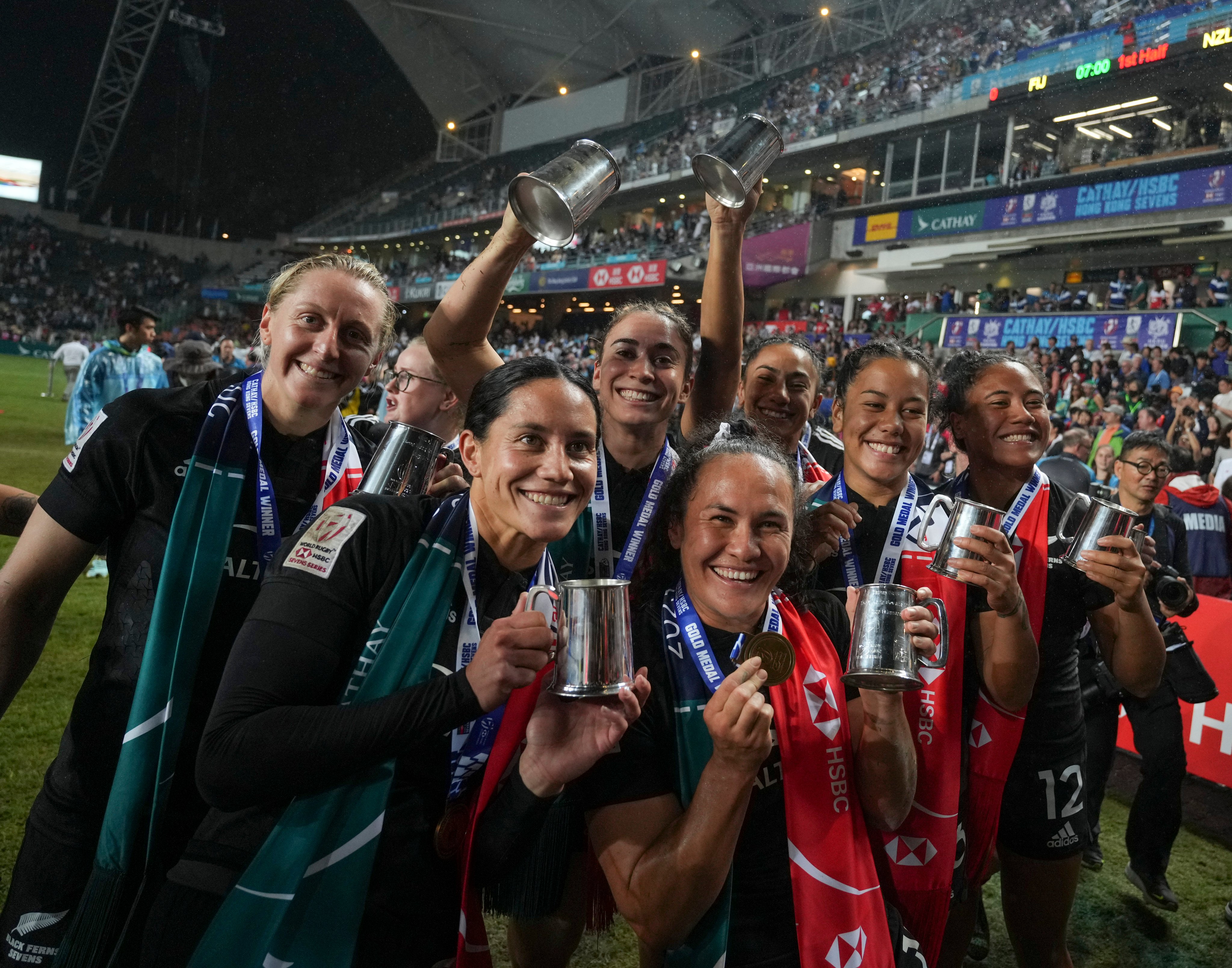 The New Zealand woman’s team celebrate victory over Australia in the Cup final. Photo: Sam Tsang