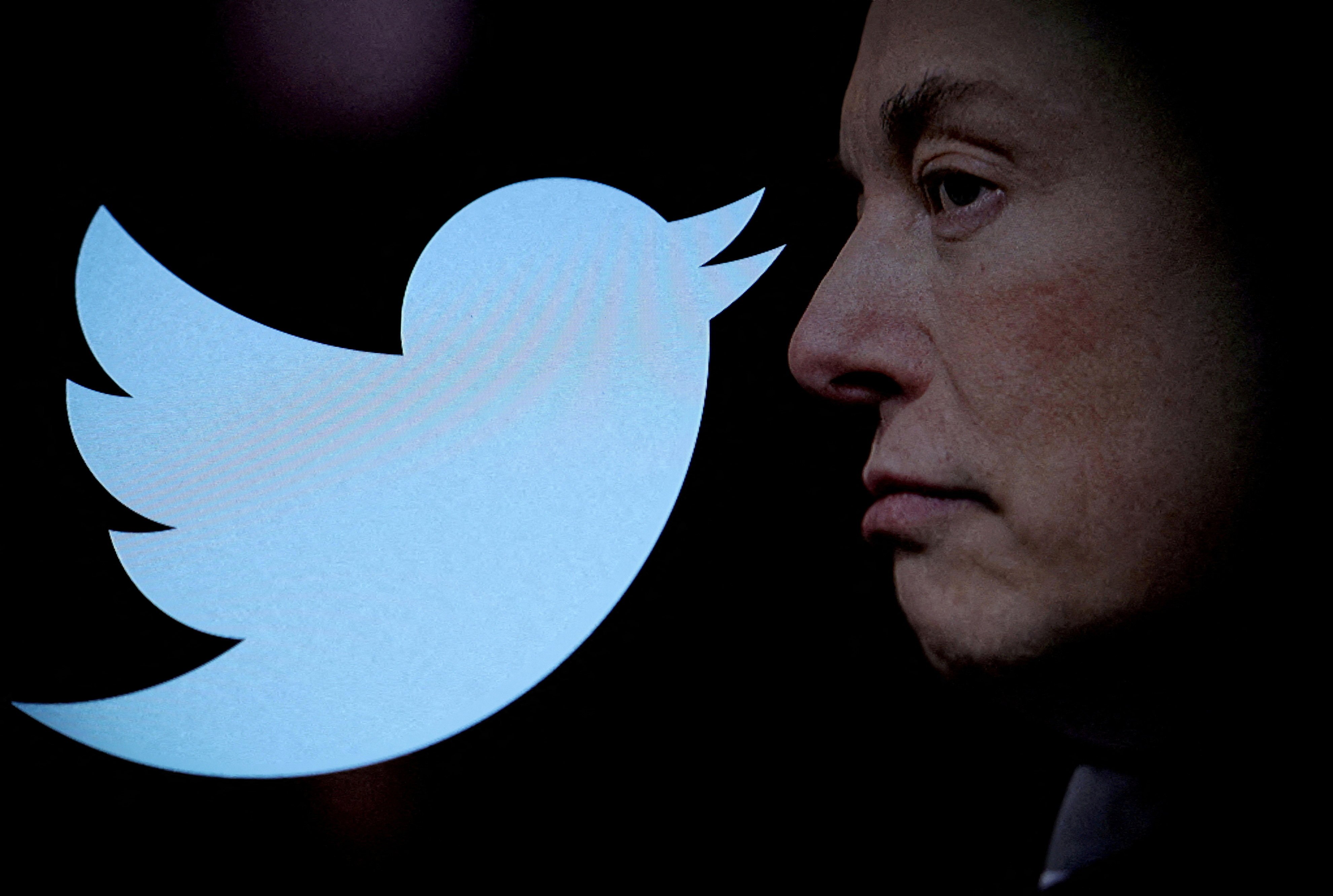 The Twitter logo is seen alongside Elon Musk. Photo: Reuters