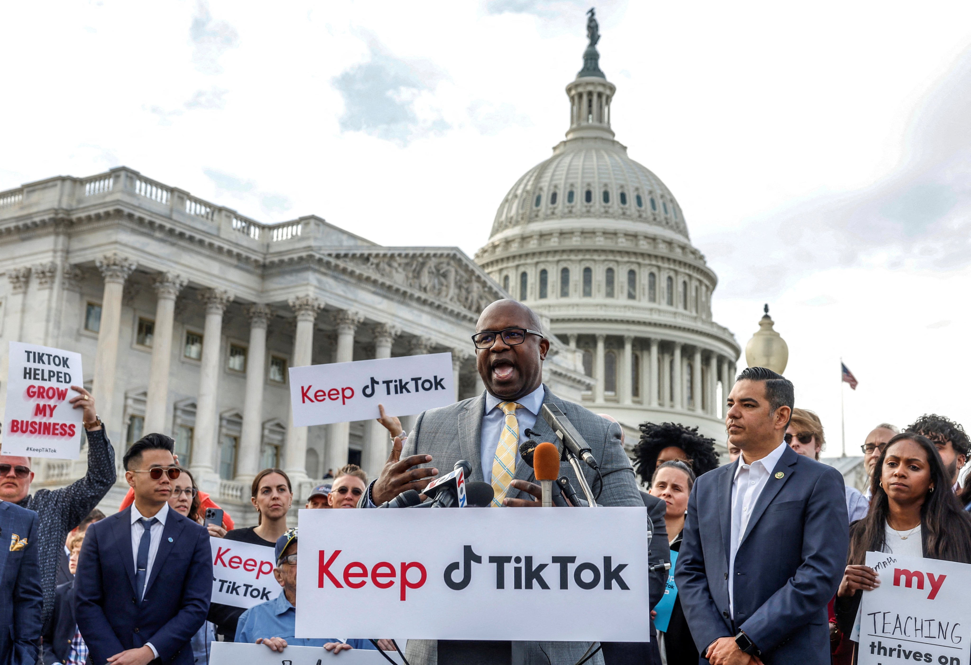 US Representative Jamal Bowman joins TikTok creators at a news conference to speak out against a possible ban of TikTok at the House Triangle at the US Capitol in Washington on March 22. Photo: Reuters
