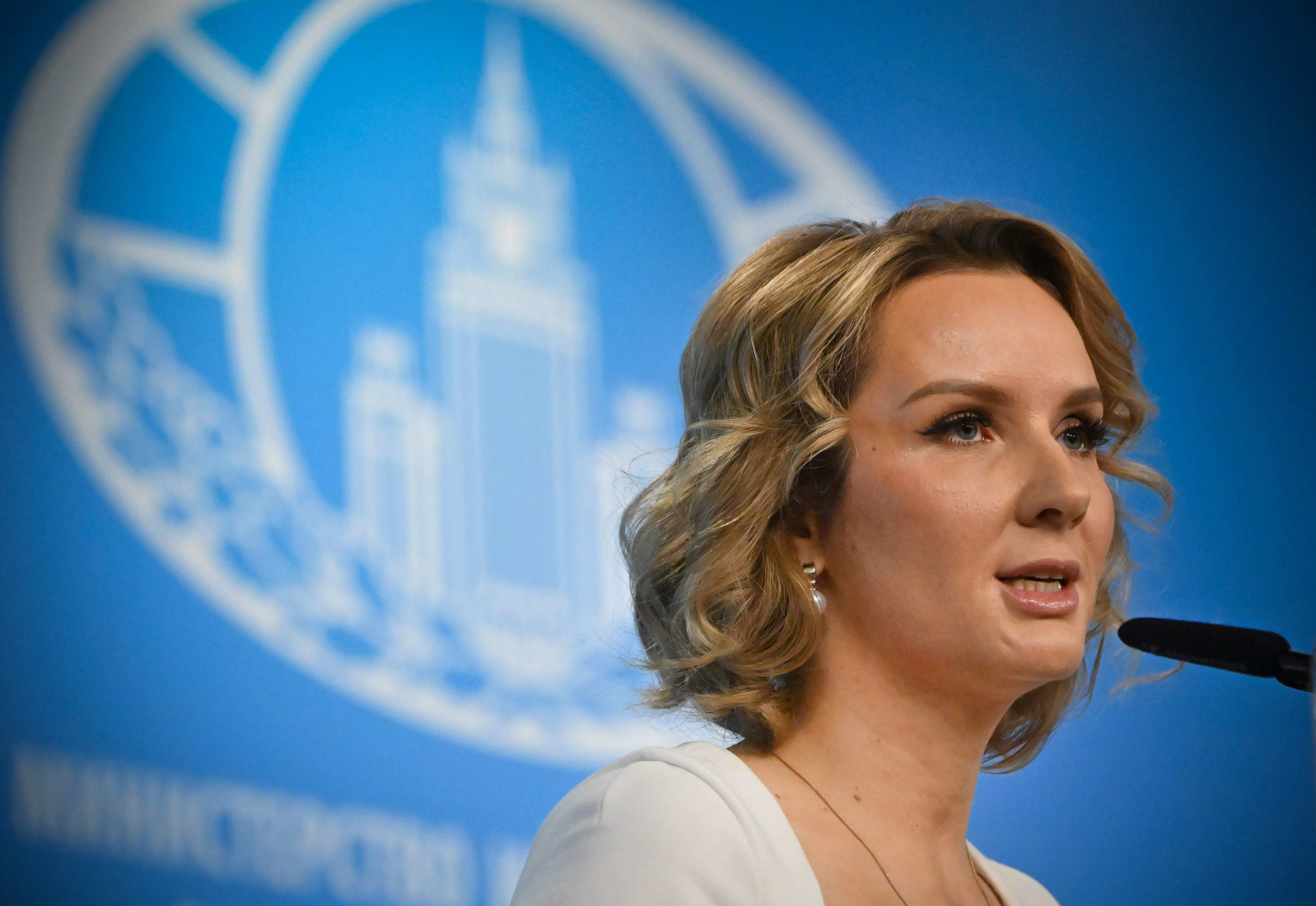 Russia’s Children’s Rights Commissioner Maria Lvova-Belova holds a press conference in Moscow on Tuesday. Photo: AFP