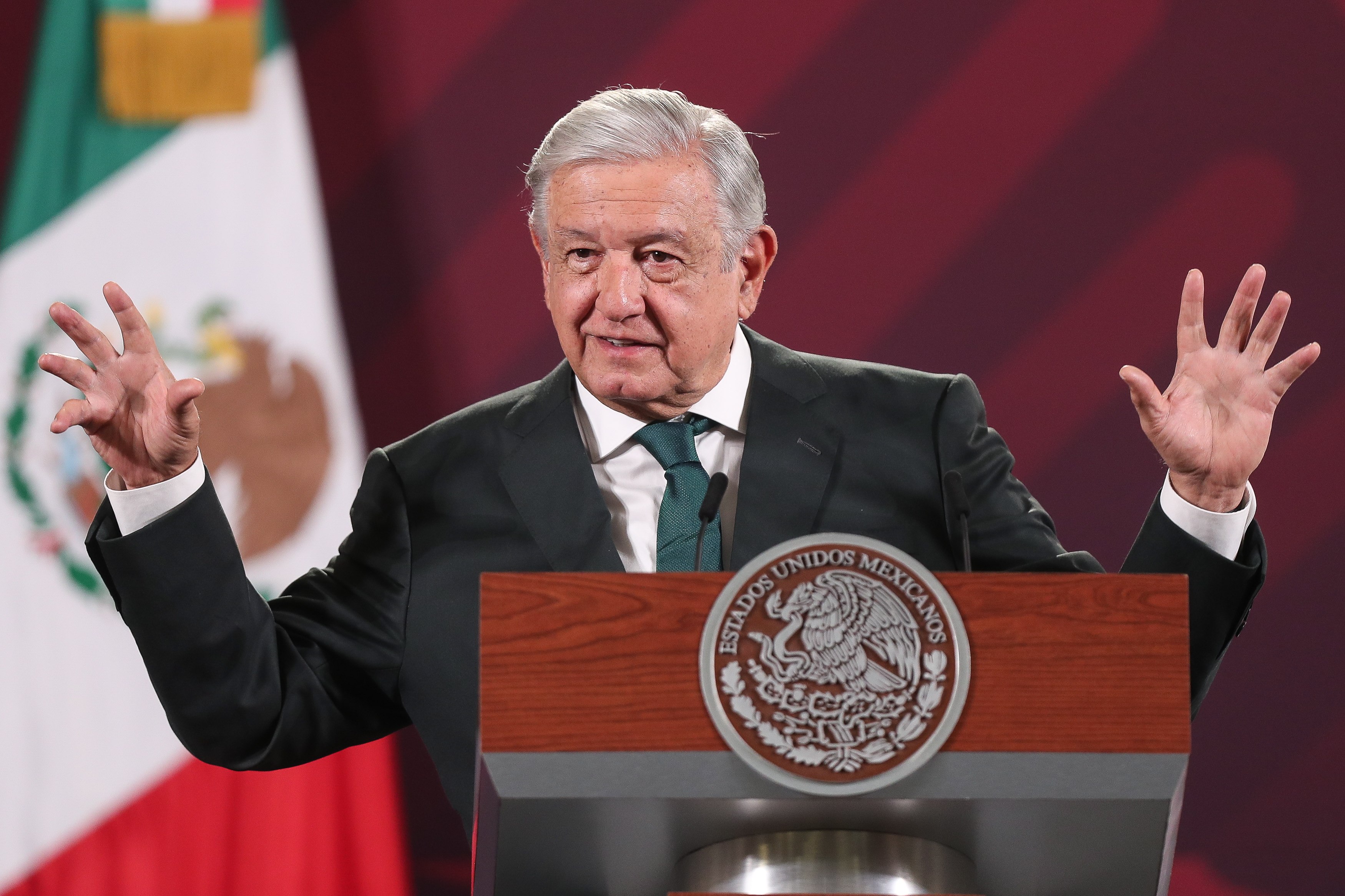 Mexican President Andres Manuel Lopez Obrador speaks during a press conference at the National Palace in Mexico City on Tuesday. Photo: EPA-EFE