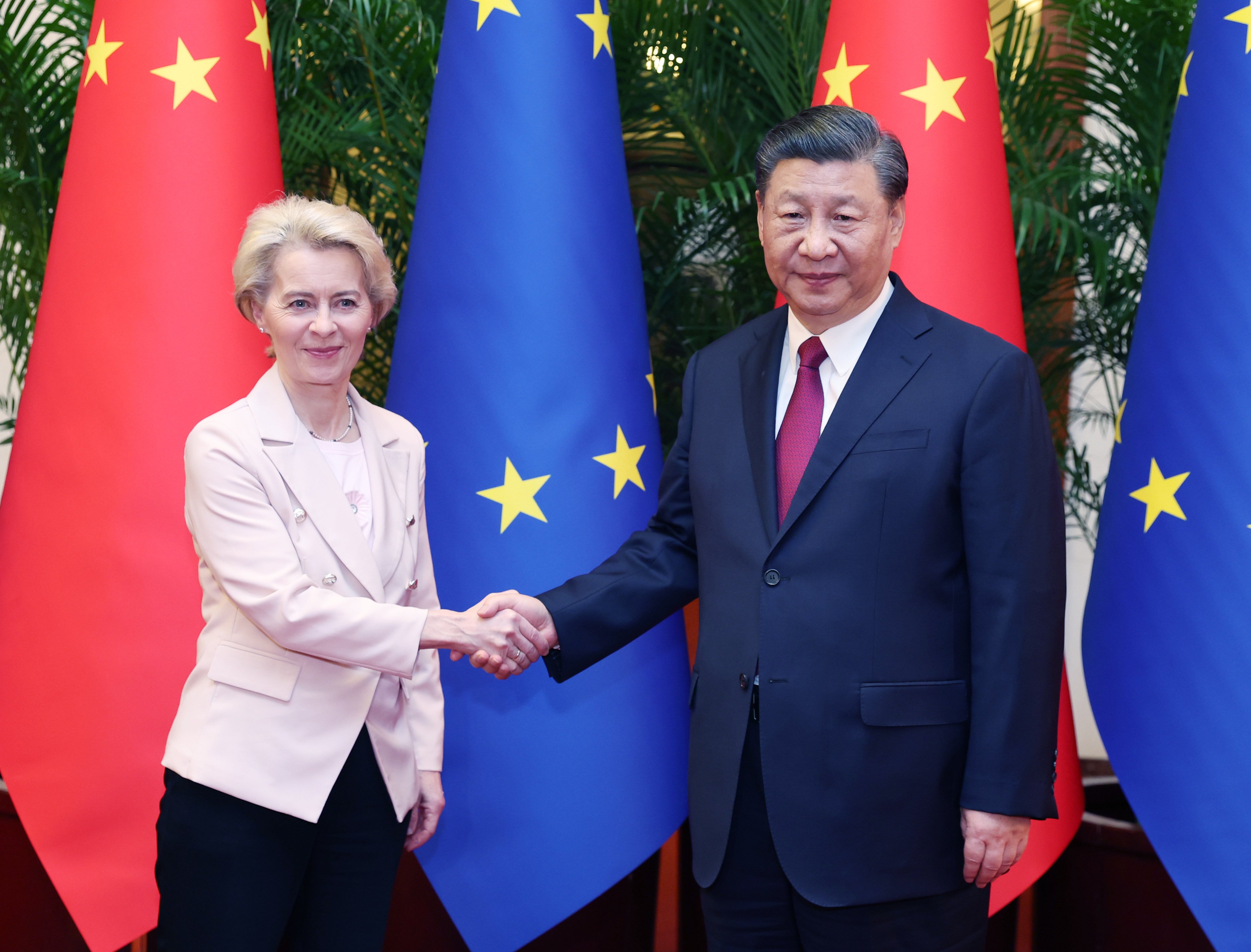European Commission President Ursula von der Leyen meets Chinese President Xi Jinping at the Great Hall of the People in Beijing on Thursday. Photo: Xinhua