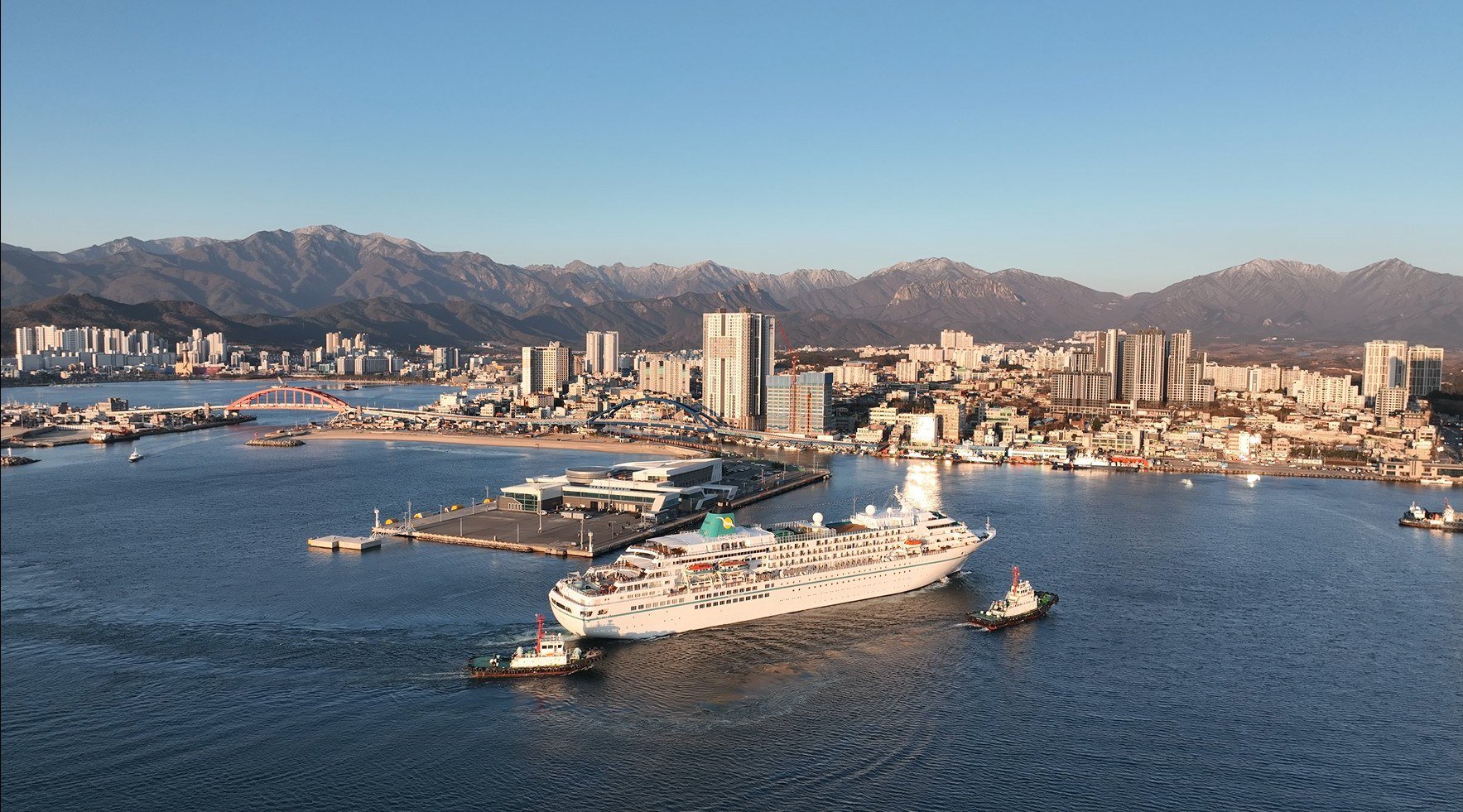 A handout photo made available by the local tourism authorities shows The German-registered cruise ship Amadea is seen entering the port of Sokcho, in Sokcho, on South Korea’s east coast, on March 13. Photo: EPA-EFE