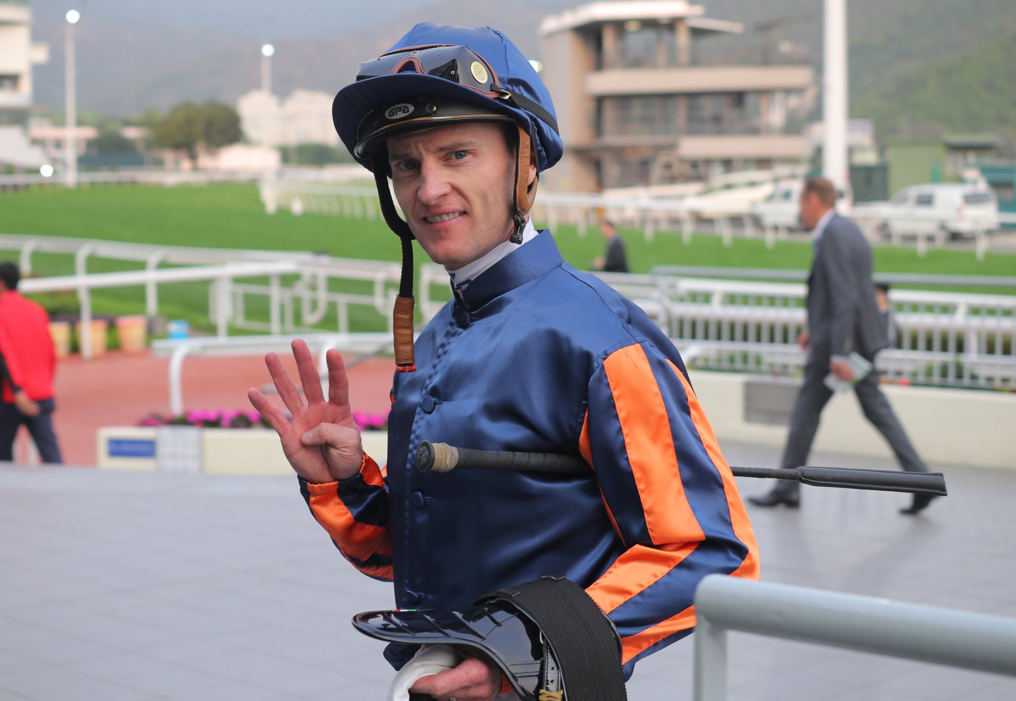 Zac Purton acknowledges his four-timer after saluting aboard Red Lion.