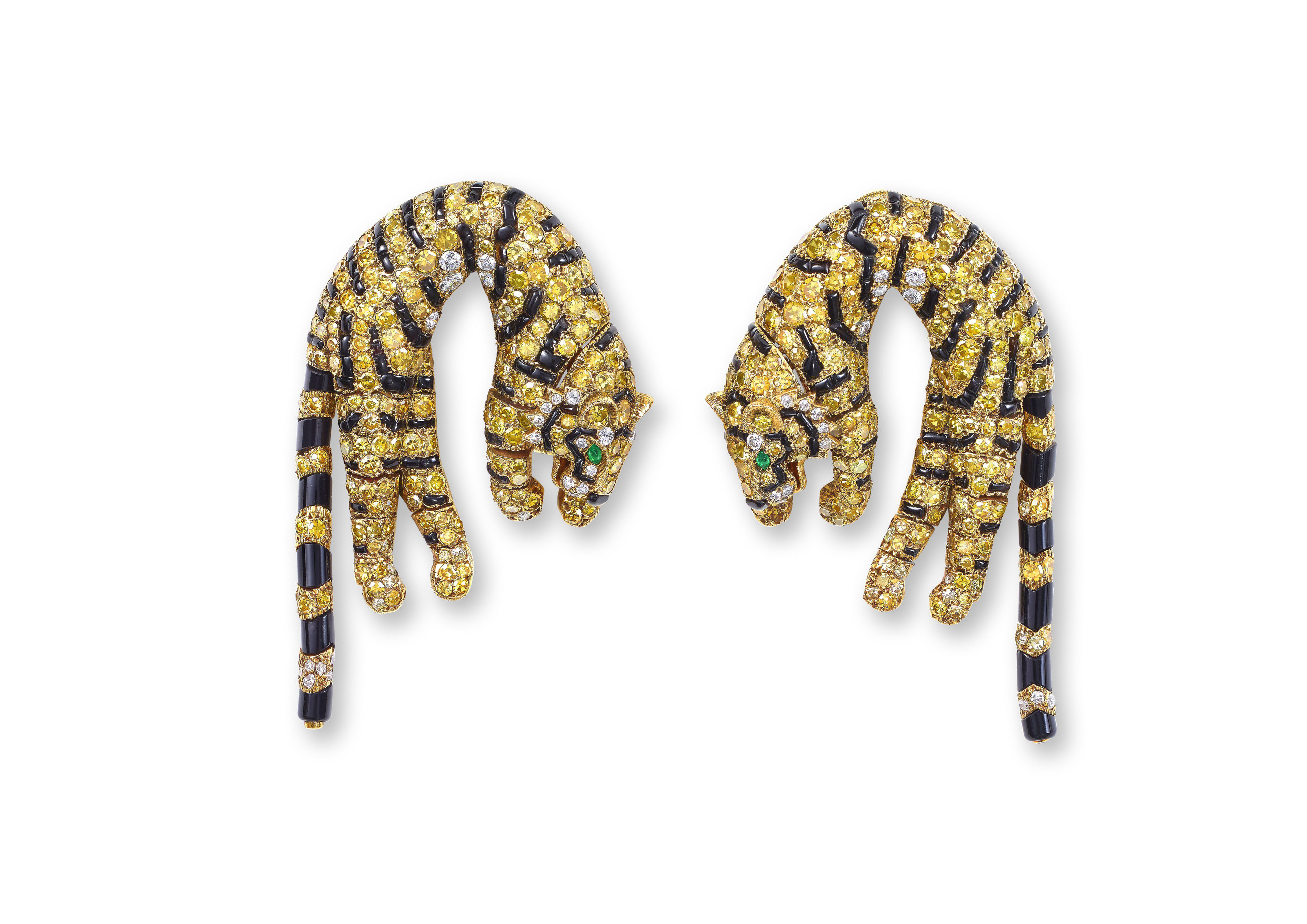A pair of tiger ear clips owned by Barbara Hutton (1912-1979), heiress of the US retail tycoon Frank Woolworth, part of the “Cartier and Women” exhibition at the Hong Kong Palace Museum. Photo: Nils Herrmann  / Collection Cartier
