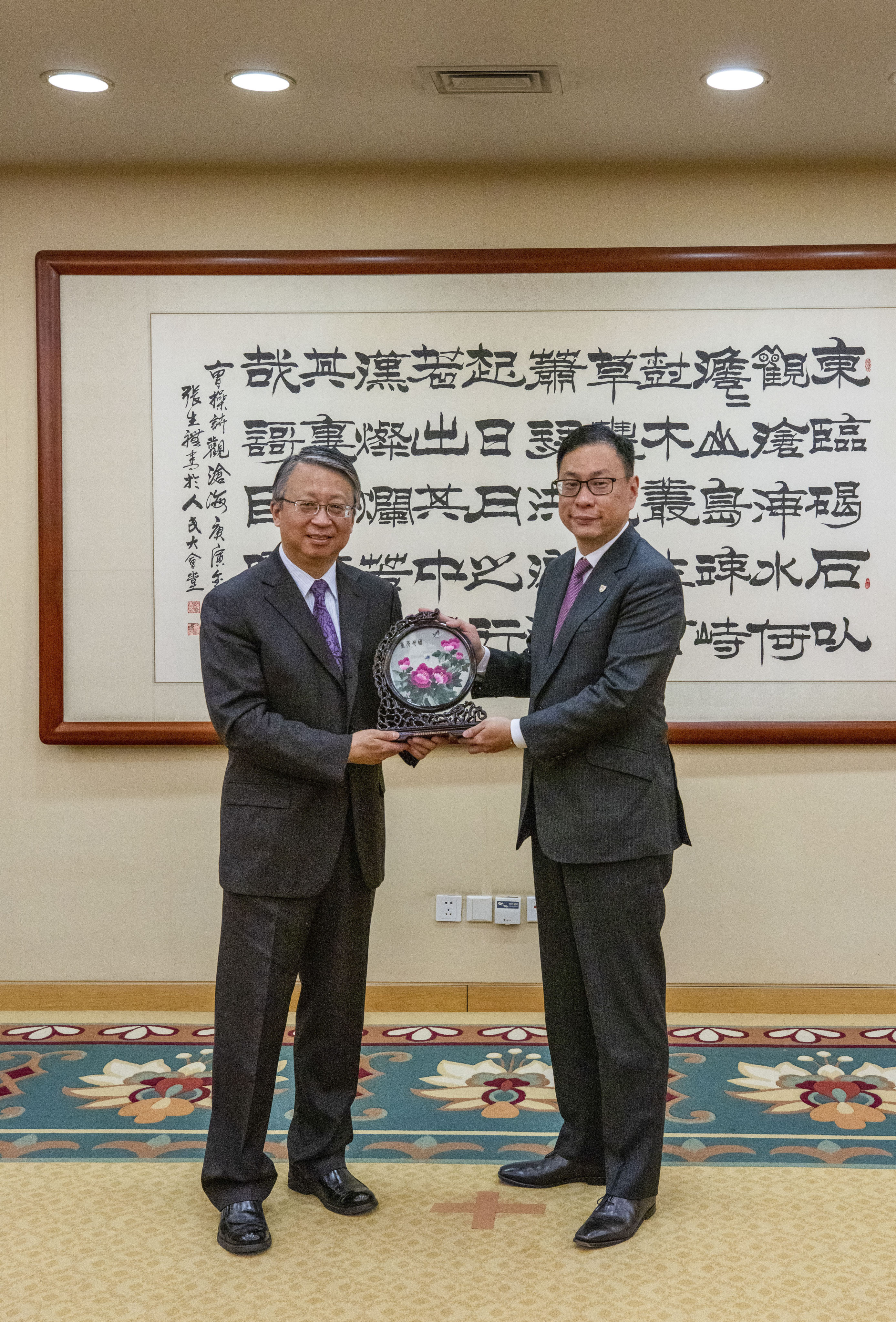 (Left) Shen Chunyao, chairman of the legislative affairs commission of the National People’s Congress Standing Committee, meets Victor Dawes, chairman of the Hong Kong Bar Association. Photo: Handout 