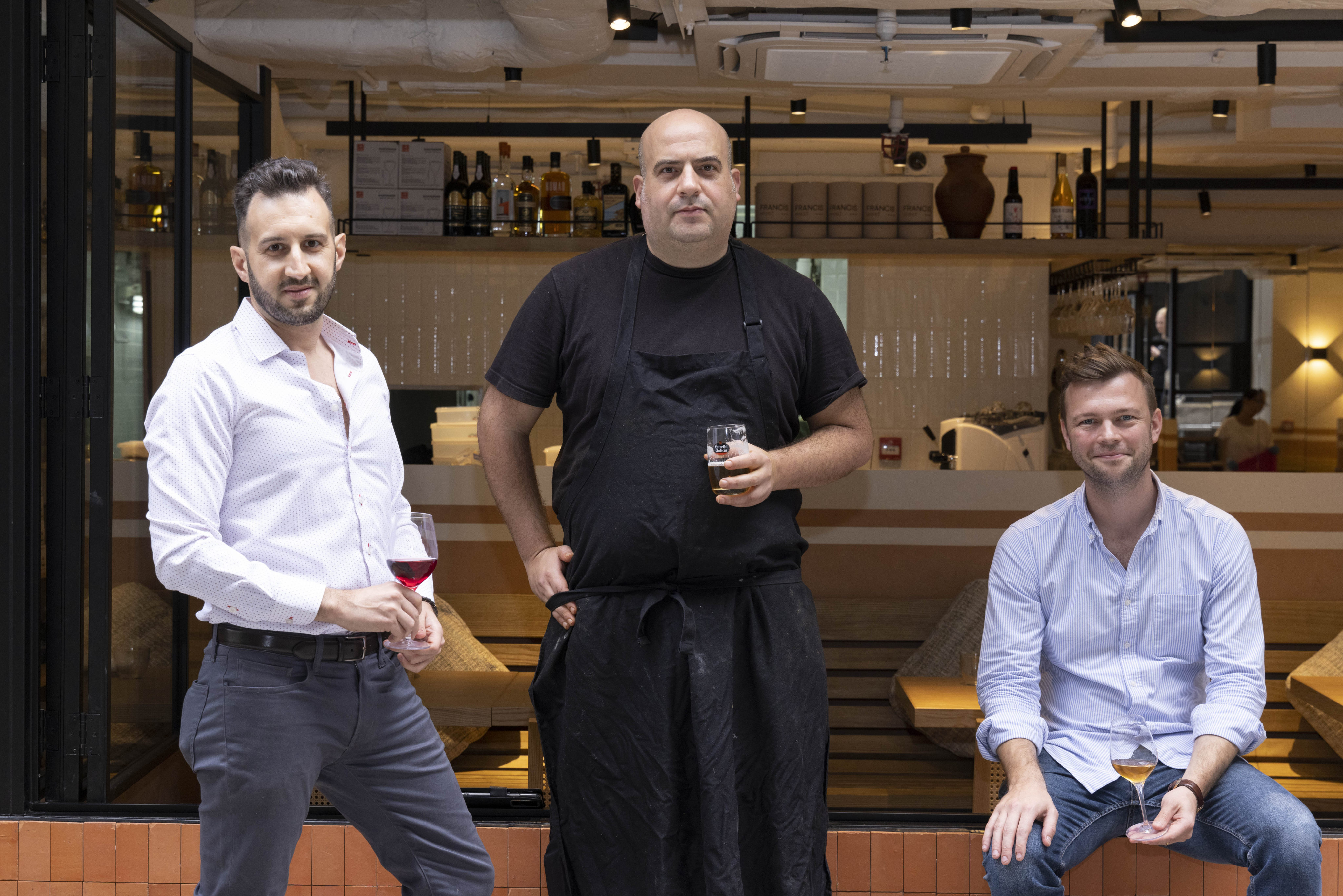 (From left) Sommelier Simone Sammuri, chef Asher Goldstein and restaurateur James Ward at Francis West in Hong Kong. For the team, Francis West is a fresh opportunity to refocus on the Francis brand. Photo: Francis West