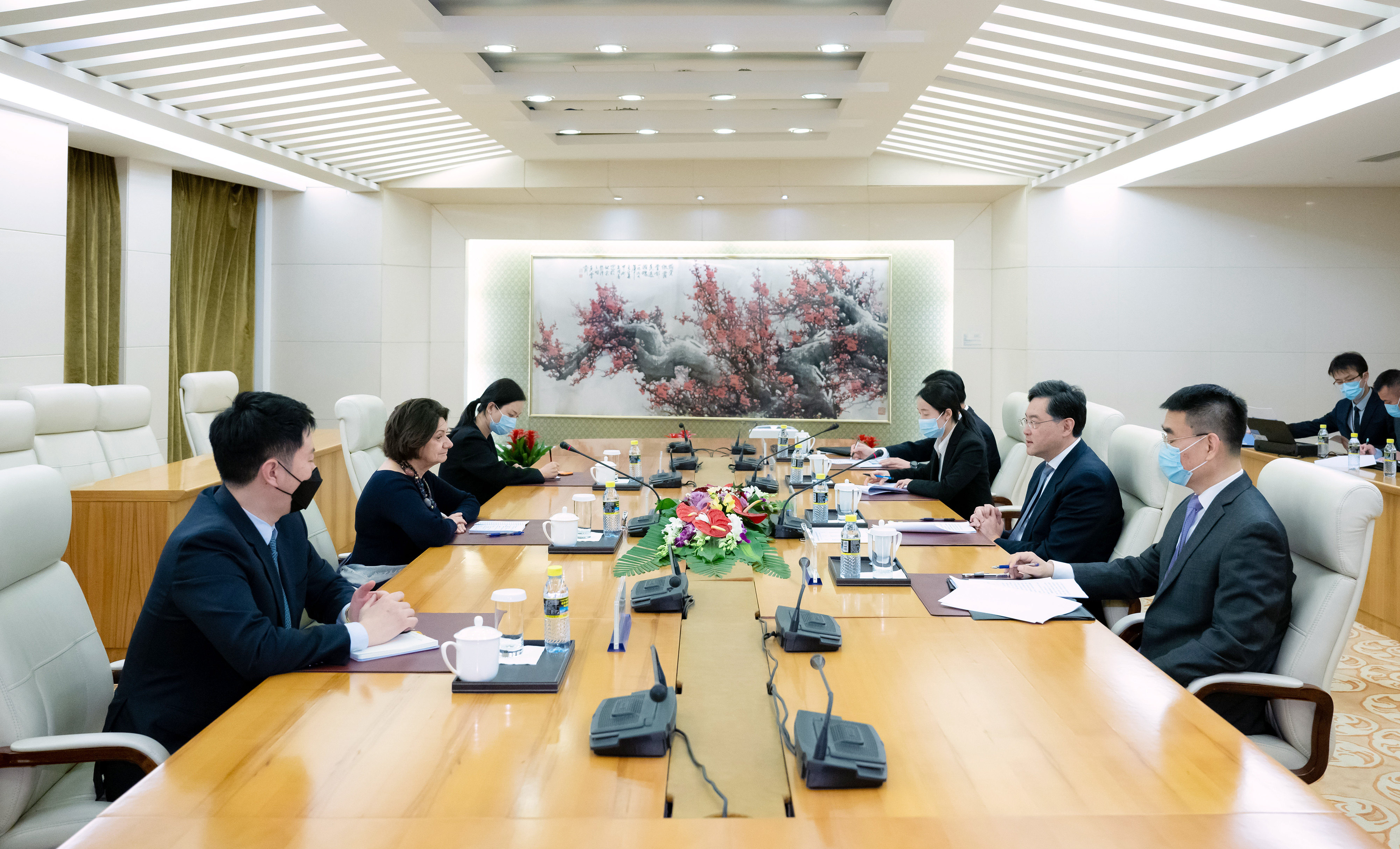 Chinese State Councillor and Foreign Minister Qin Gang meets UN under-secretary-general for political and peacebuilding affairs Rosemary DiCarlo in Beijing on April 11. Photo: Xinhua