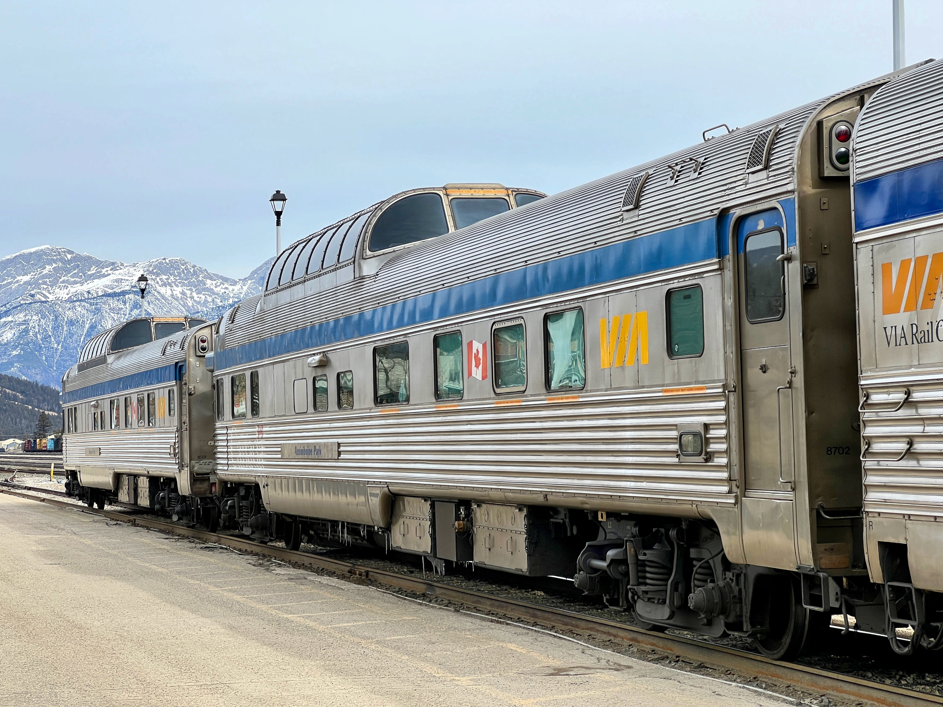Canadian VIA Rail’s Skeena service awaits departure from the mountain resort town of Jasper, in Alberta, for a two-day journey across British Columbia to the coast. Photo: Peter Neville-Hadley
