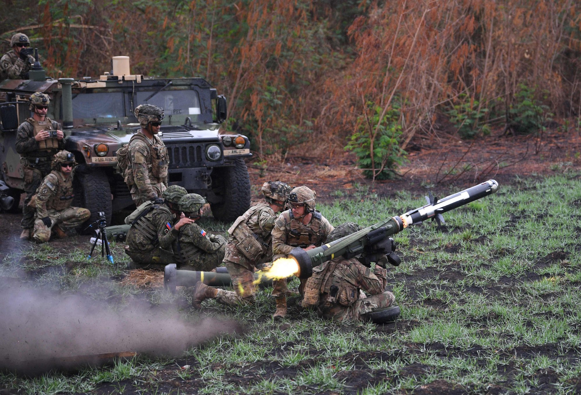 A US soldier fires a Javelin anti-tank weapon system as part of the Balikatan exercises on Monday. Photo: AFP