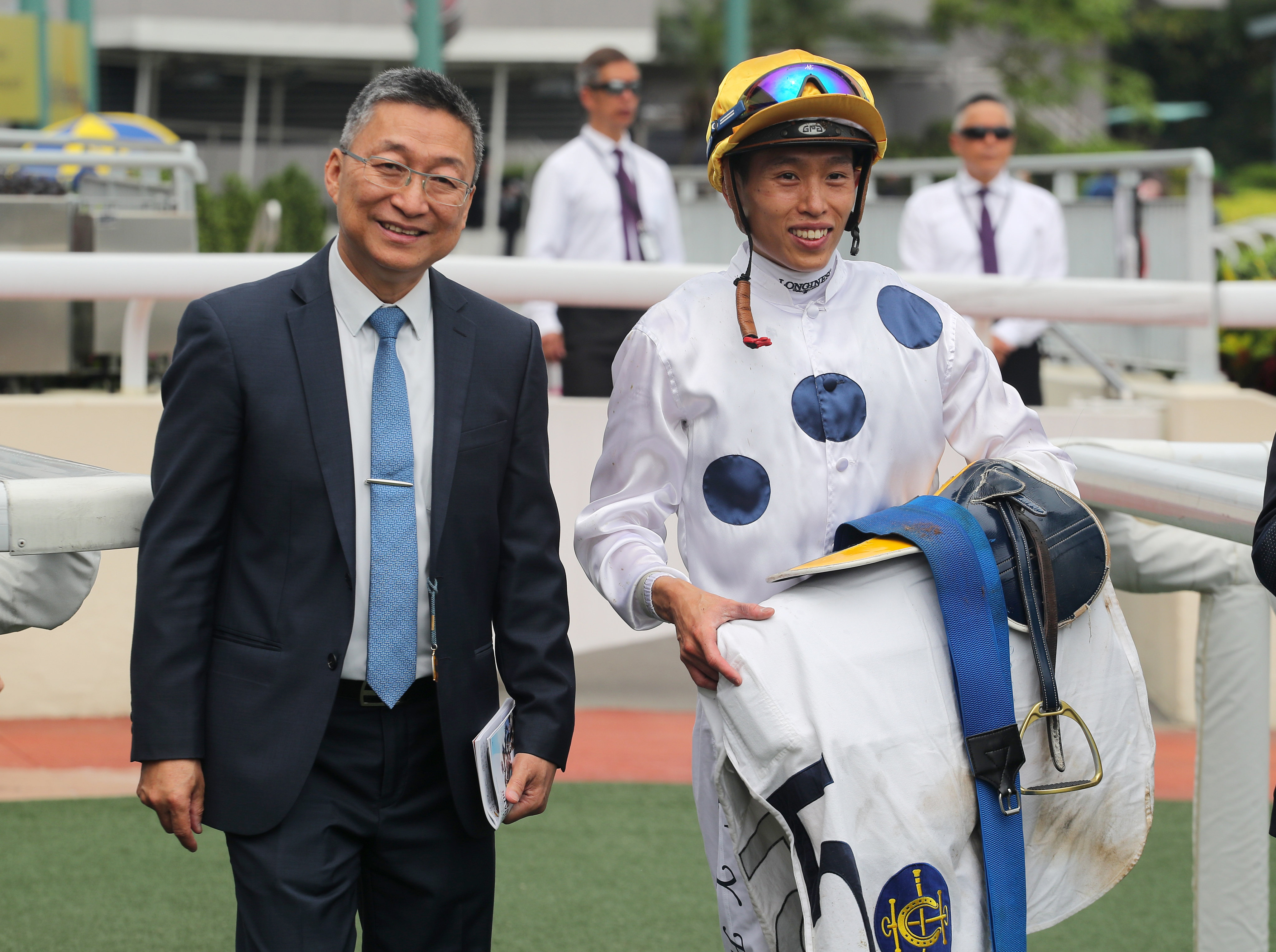Francis Lui and Vincent Ho celebrate Golden Samurai’s win at Sha Tin on Saturday. Photo: Kenneth Chan
