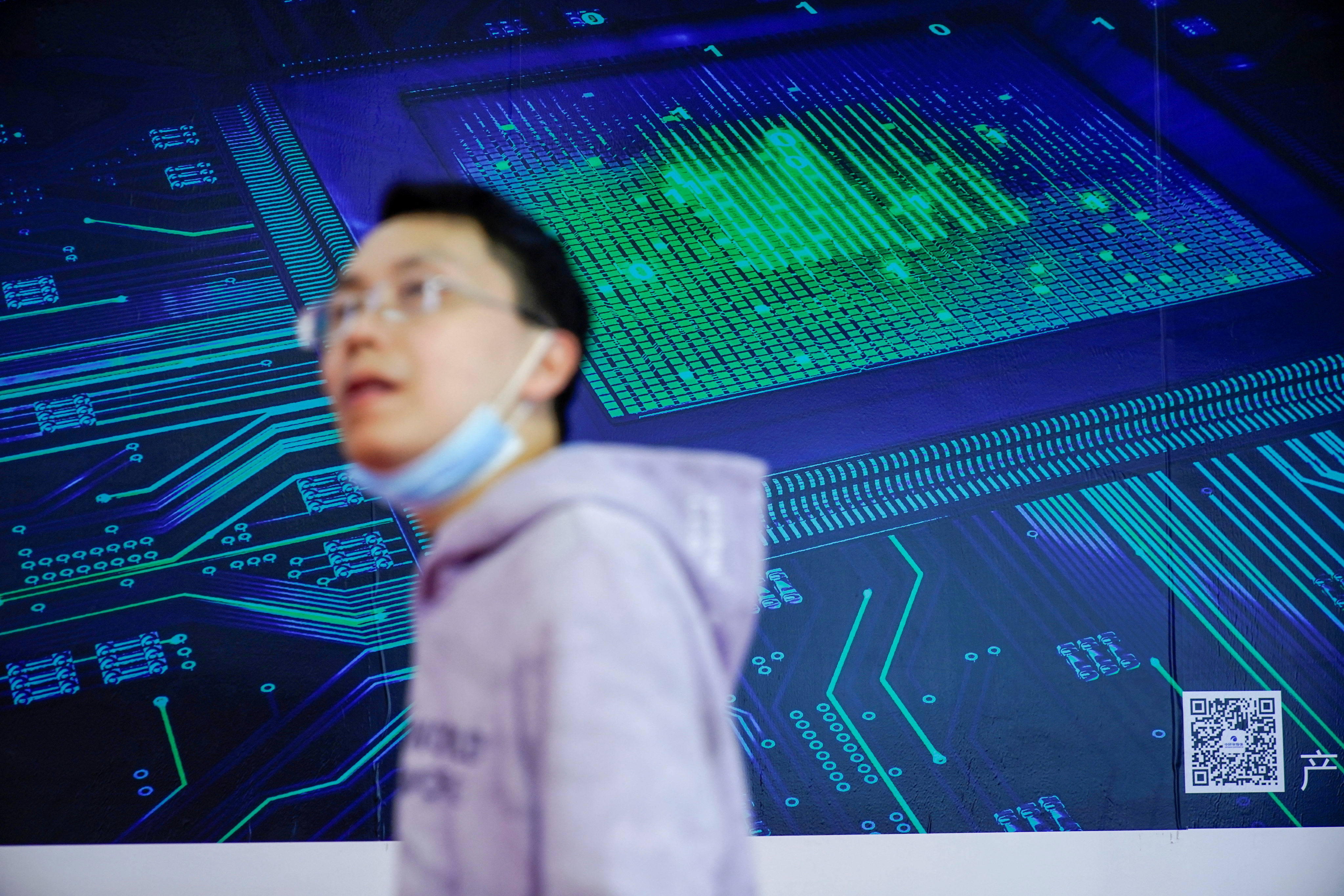A visitor at Semicon China, a trade fair for chip technology, in Shanghai, in March 2021. Photo: Reuters