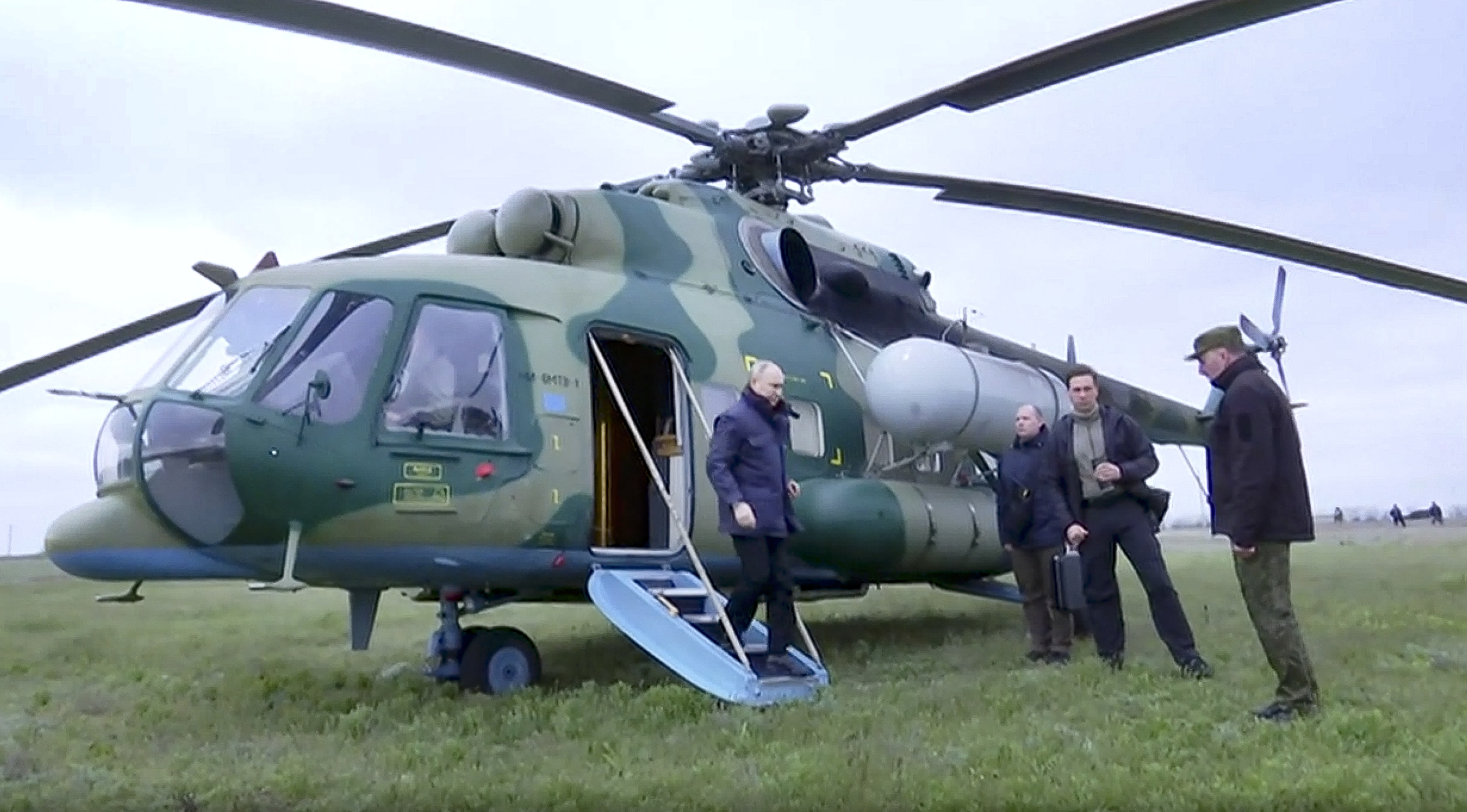 Russian President Vladimir Putin  was shown on state television descending from a military helicopter in Russian-held Ukraine and greeting senior military commanders. Photo: AP
