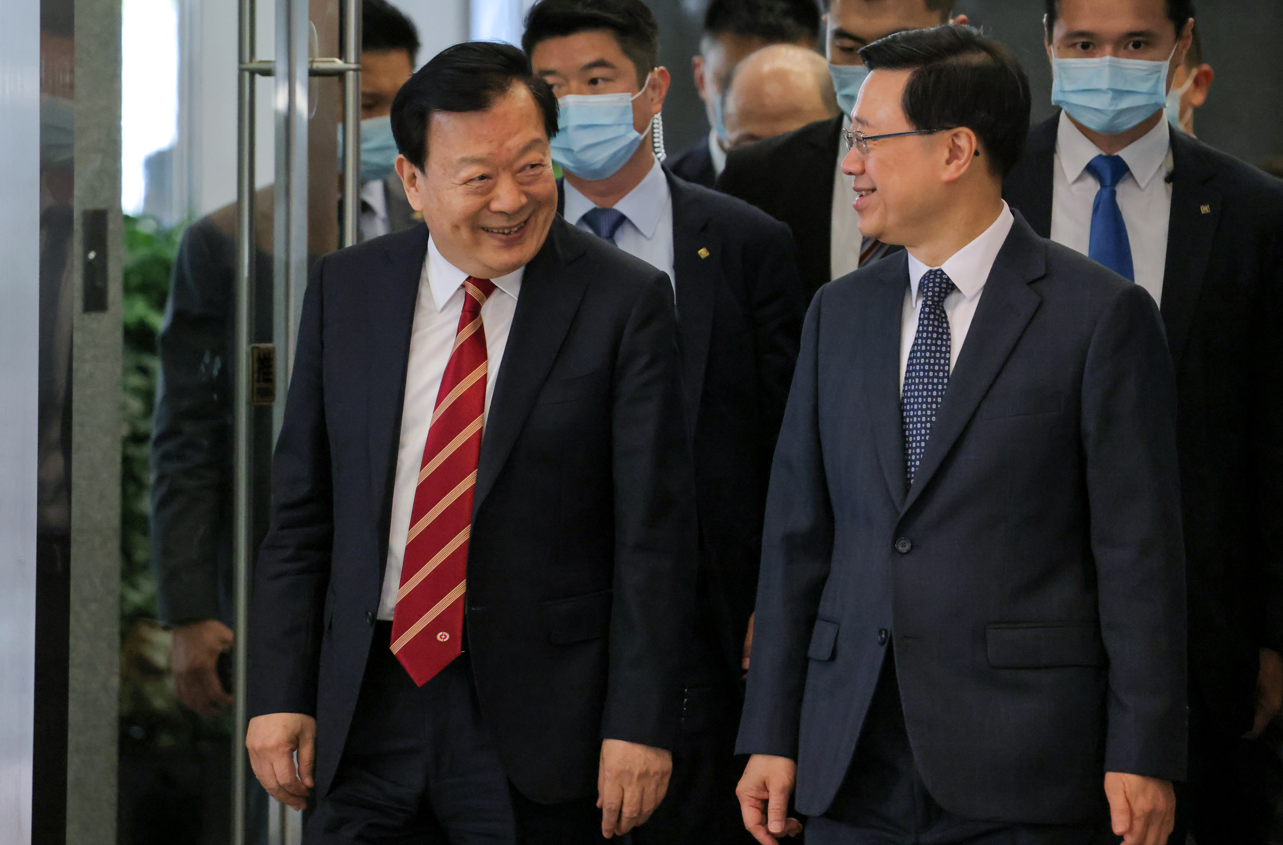 Xia Baolong, director of the Hong Kong And Macau Affairs office, with city leader John Lee. Picture: Jelly Tse