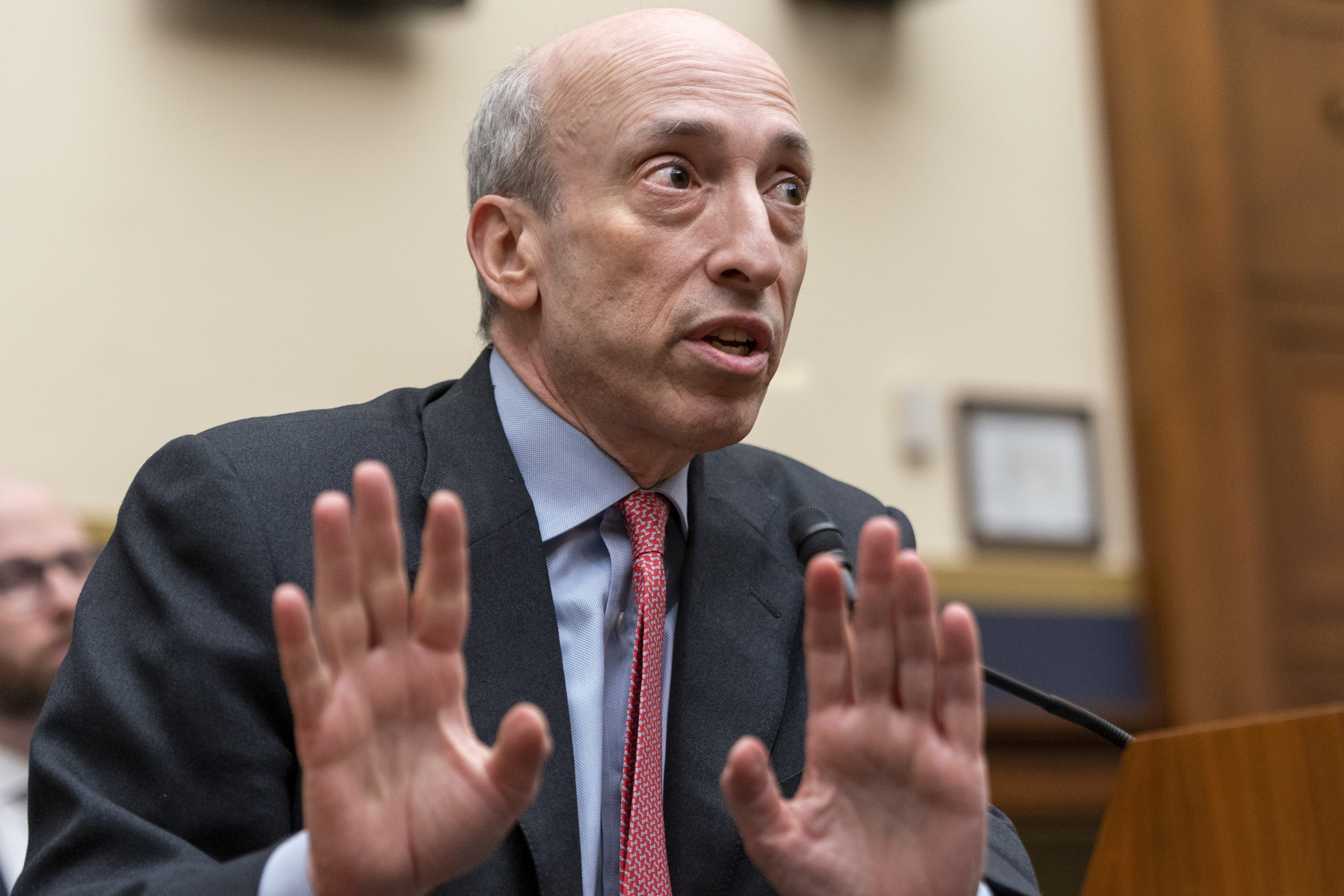 Securities and Exchange Commission (SEC) Chair Gary Gensler testifies during a House Financial Services Committee hearing on oversight of the SEC on April 18, 2023, in Washington. Photo: AP