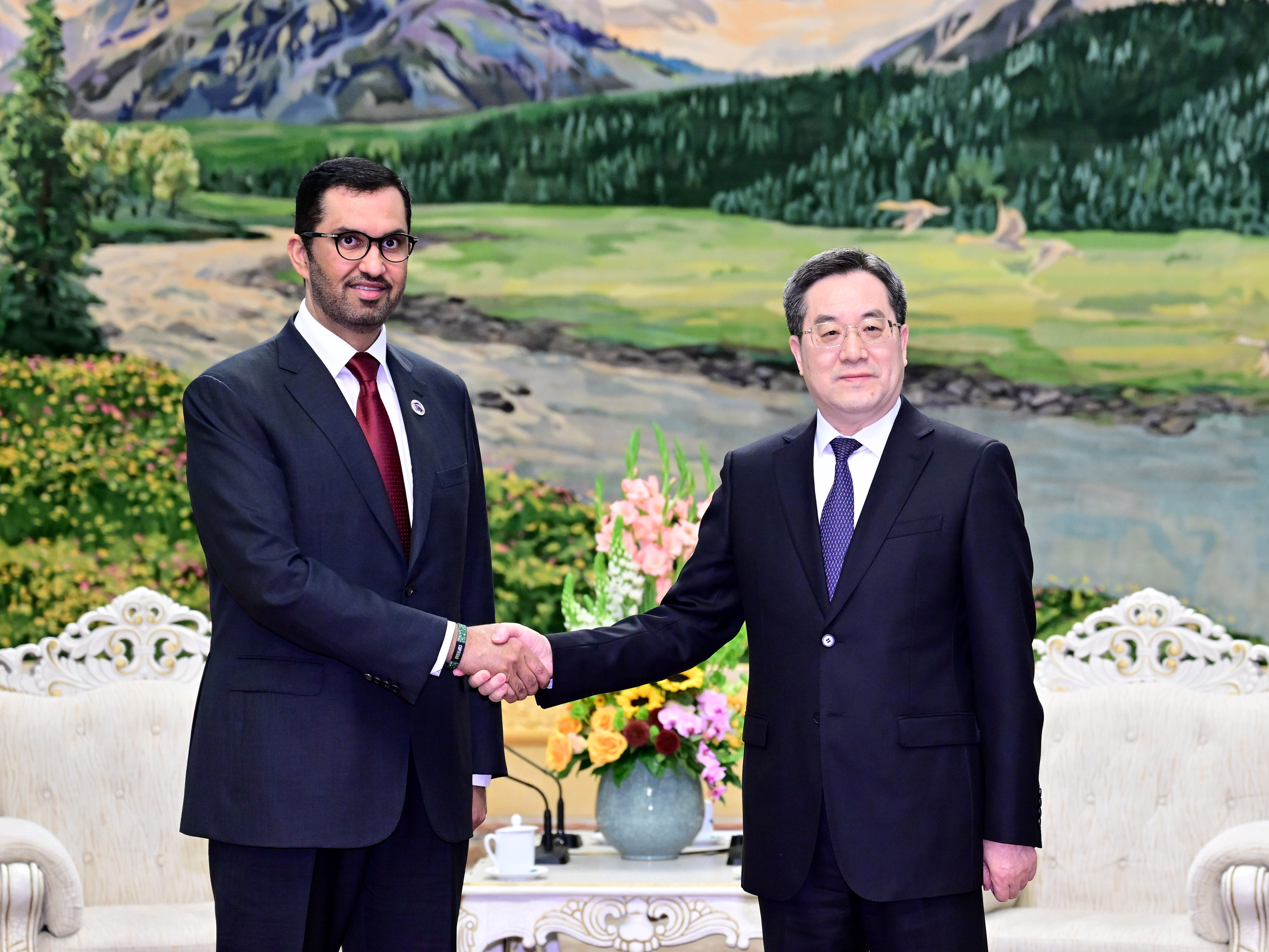 Chinese Vice-Premier Ding Xuexiang meets COP28 UAE president-designate Sultan al-Jaber in Beijing on April 18. Photo: Xinhua